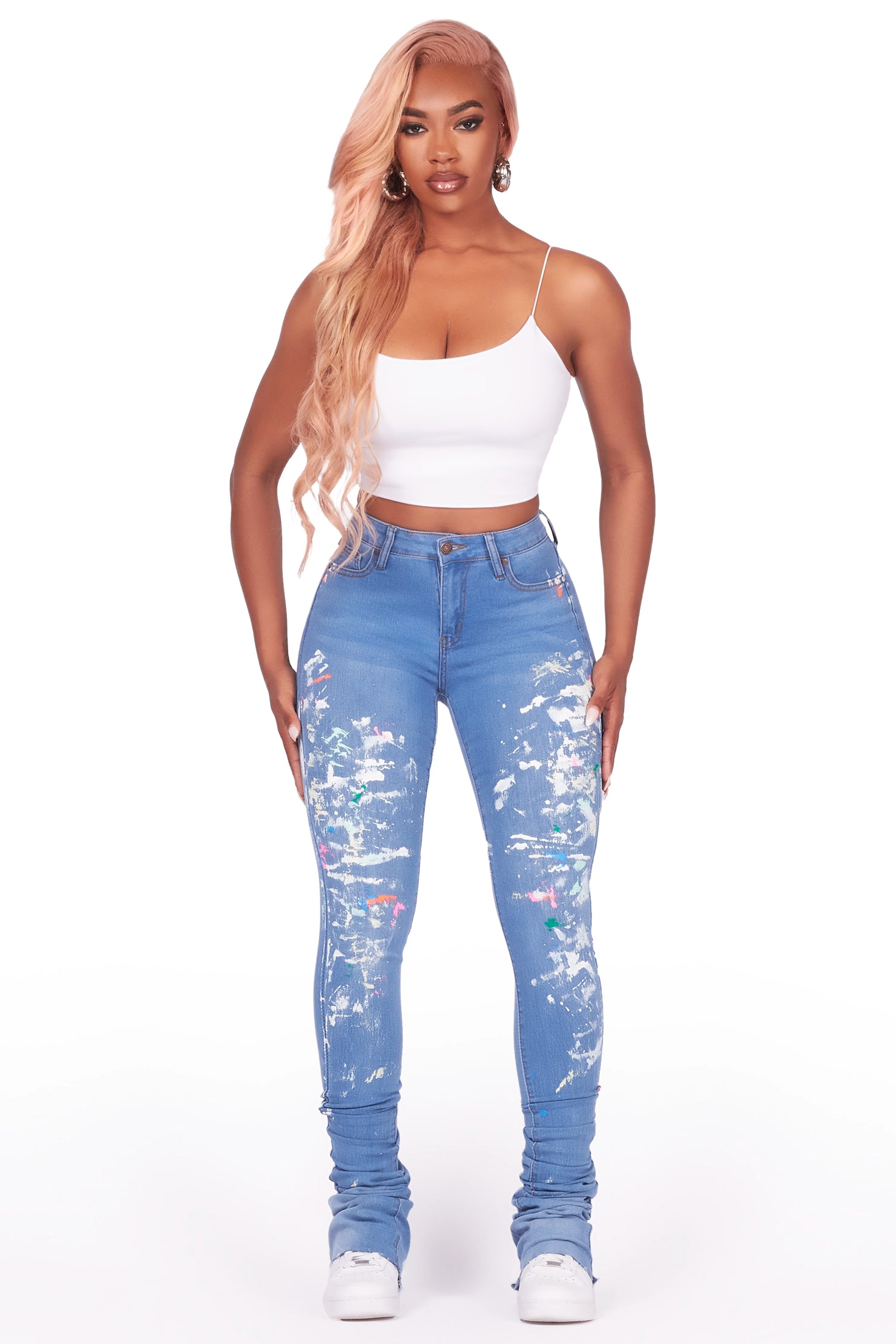 Shantele Med. Wash Painted Super Stacked Jean