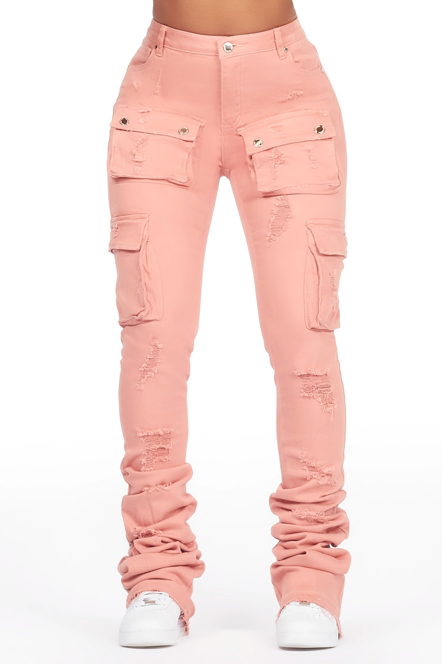 Noor Pink Cargo Super Stacked Jean