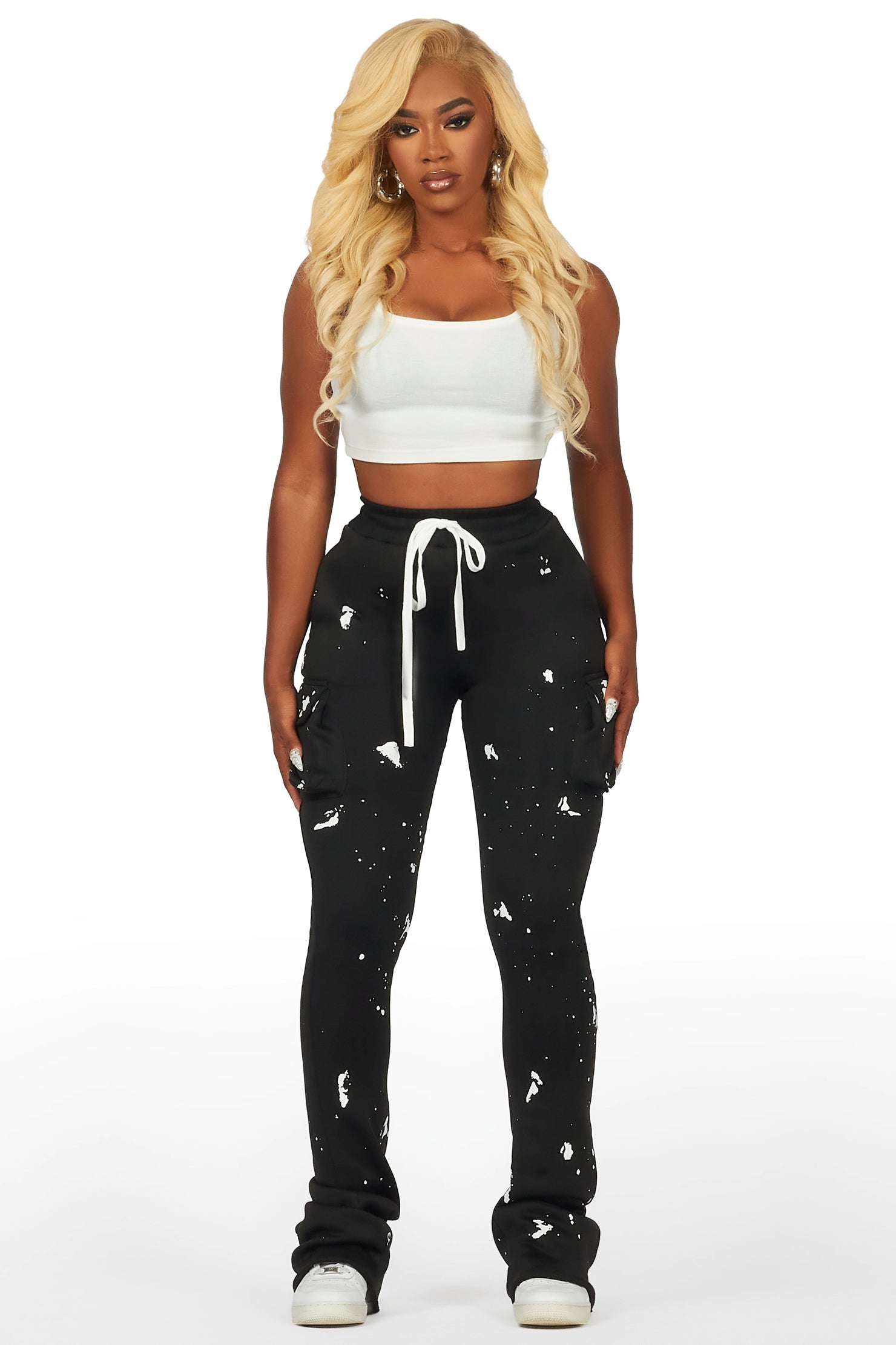 Antonia Black Cargo Stacked Track Pant