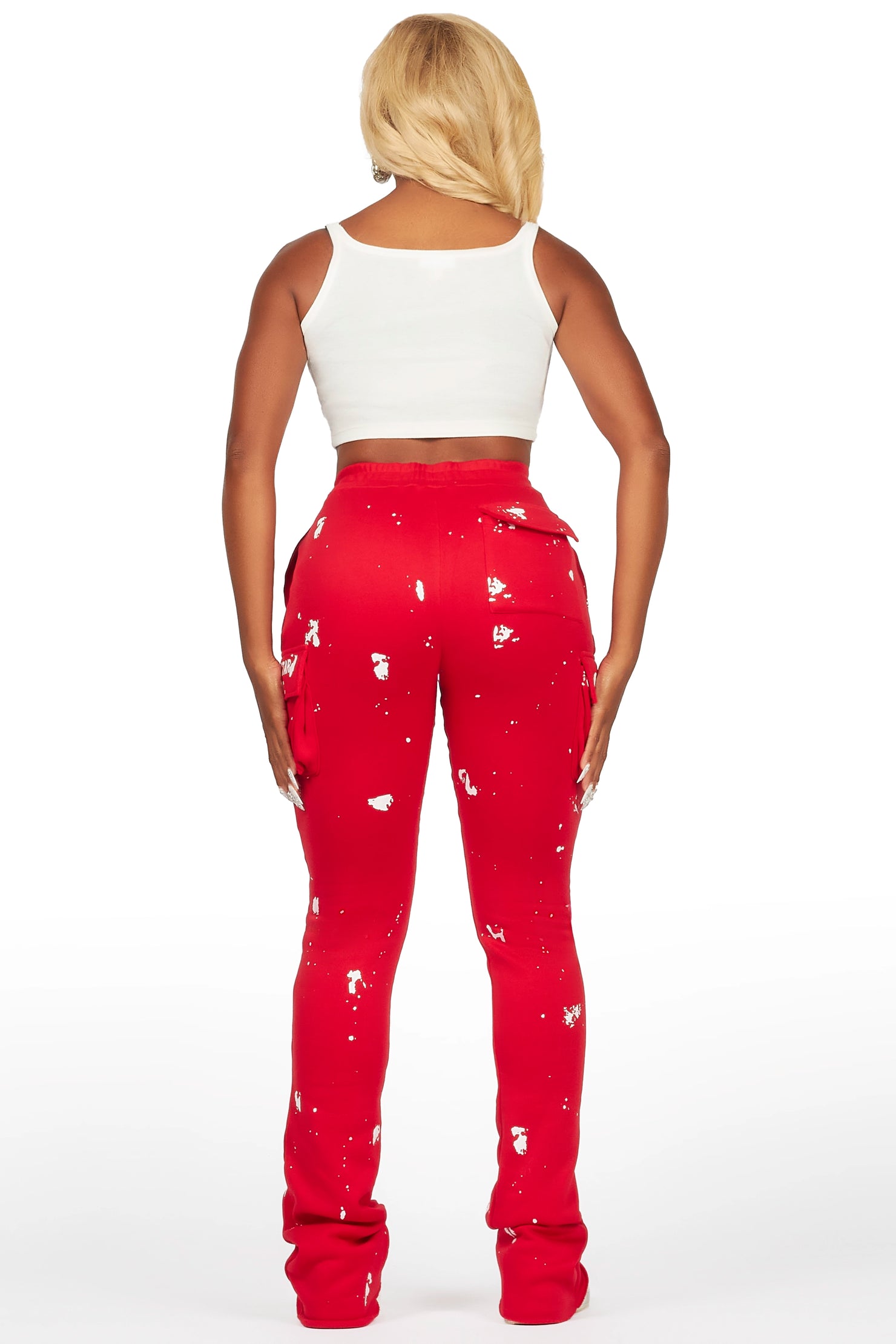 Antonia Red Cargo Stacked Track Pant