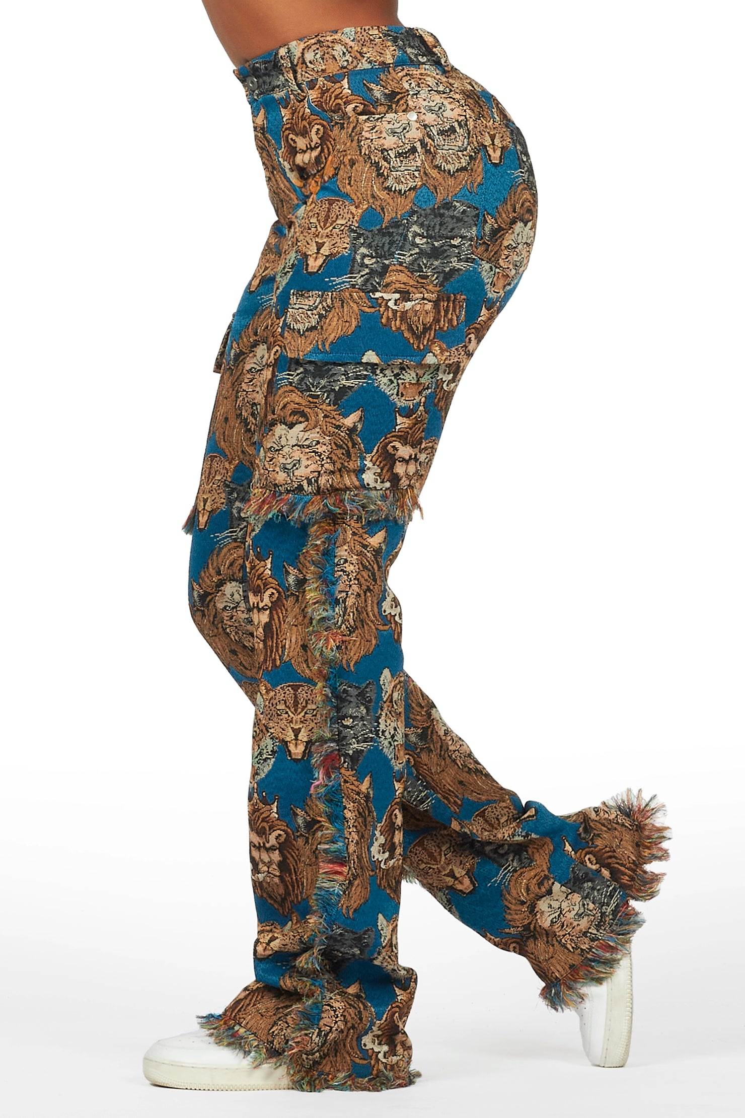 Khadiyah Blue Animal Print Tapestry Stacked Pant