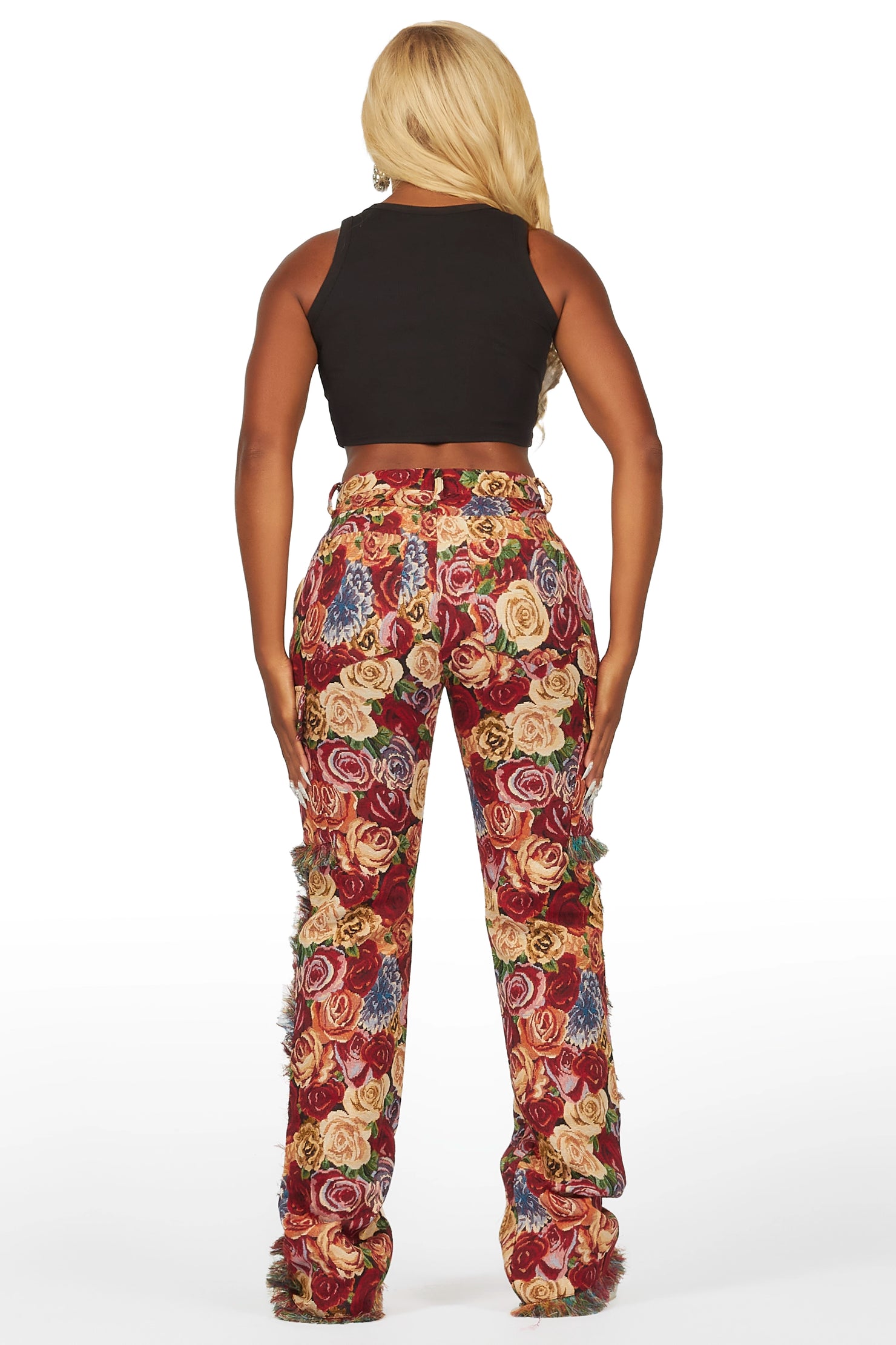 Darresha Red Floral Tapestry Stacked Pant