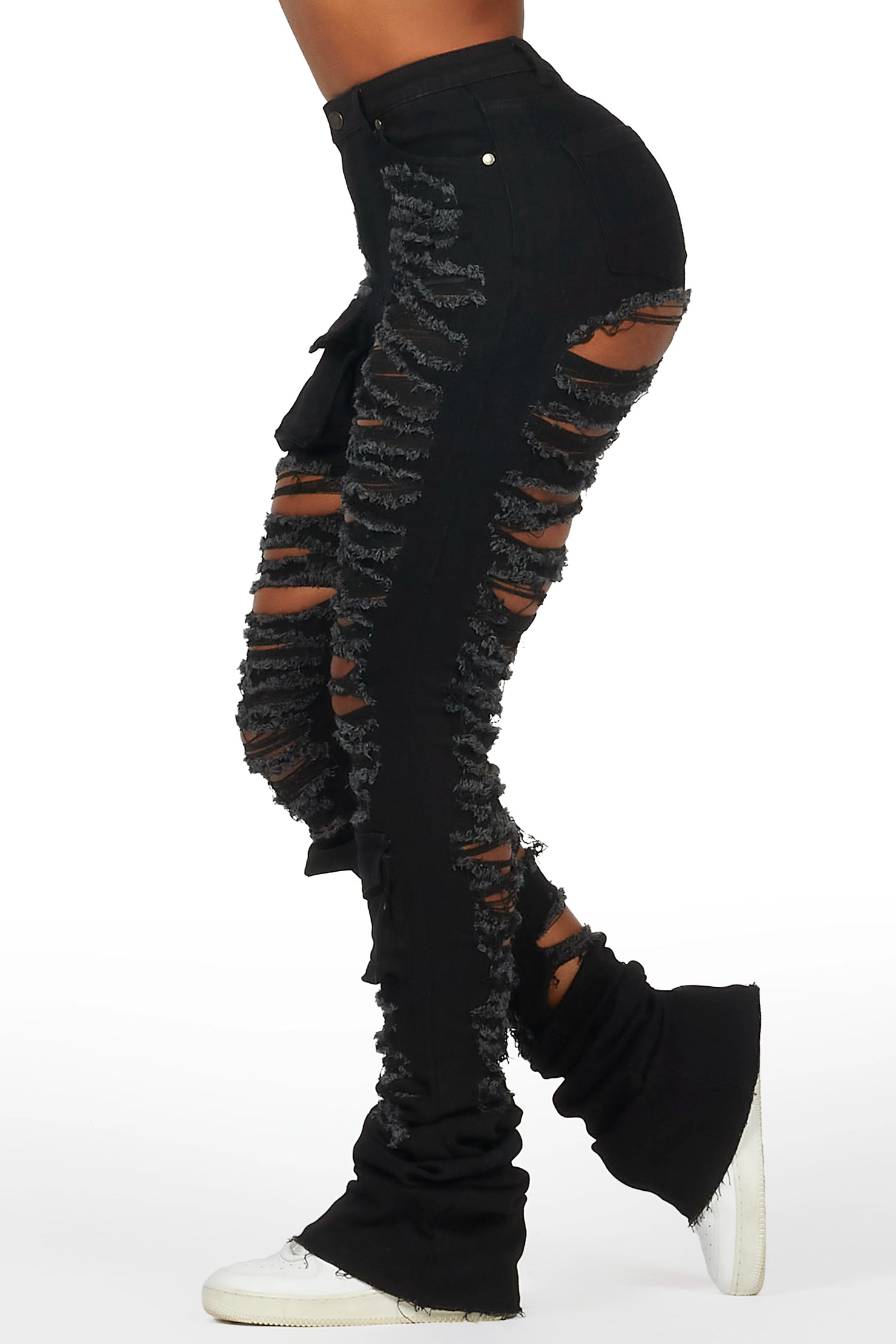 Capria Black Ultra Distressed Super Stacked Jean