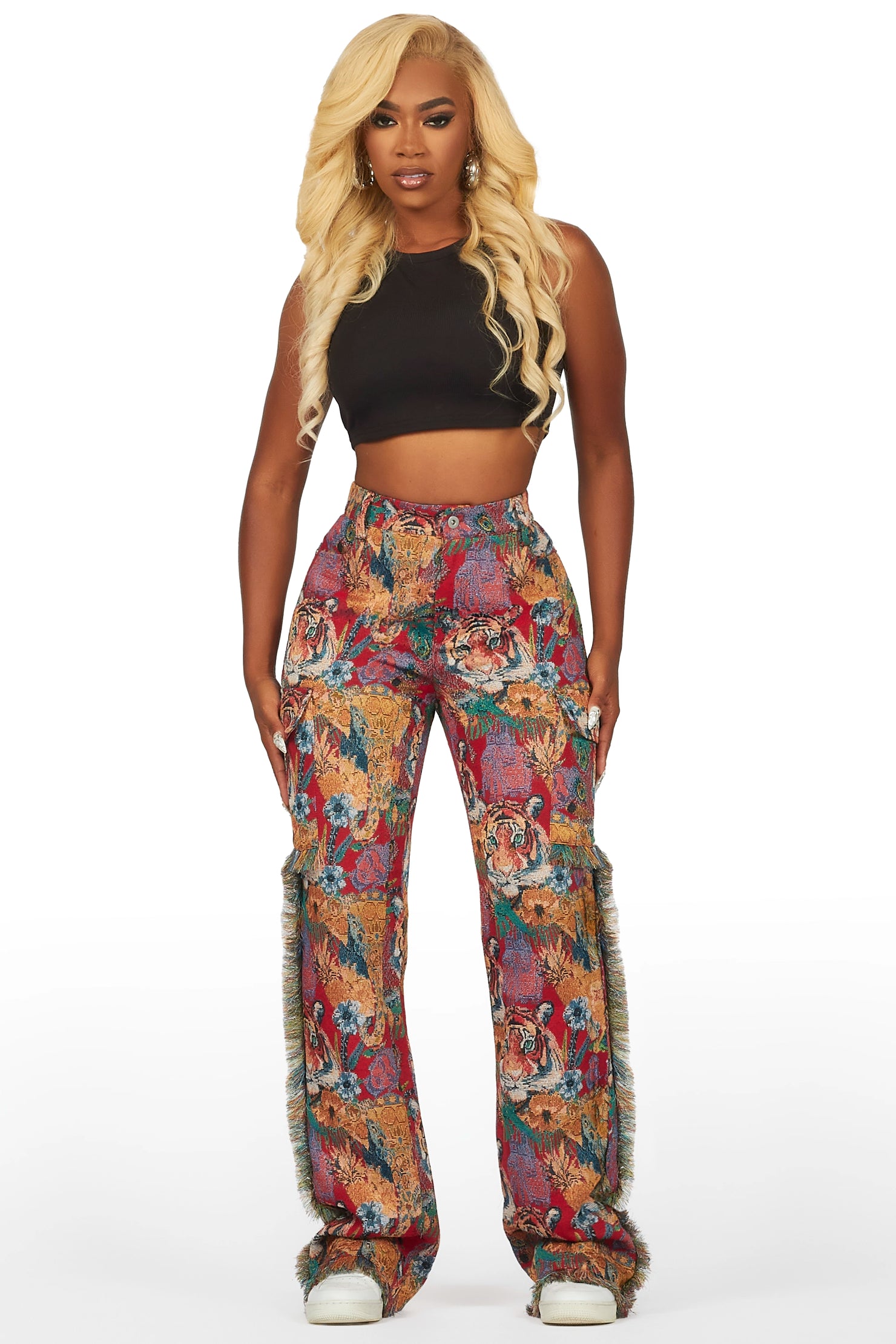 Rena Red Tapestry Stacked Pant