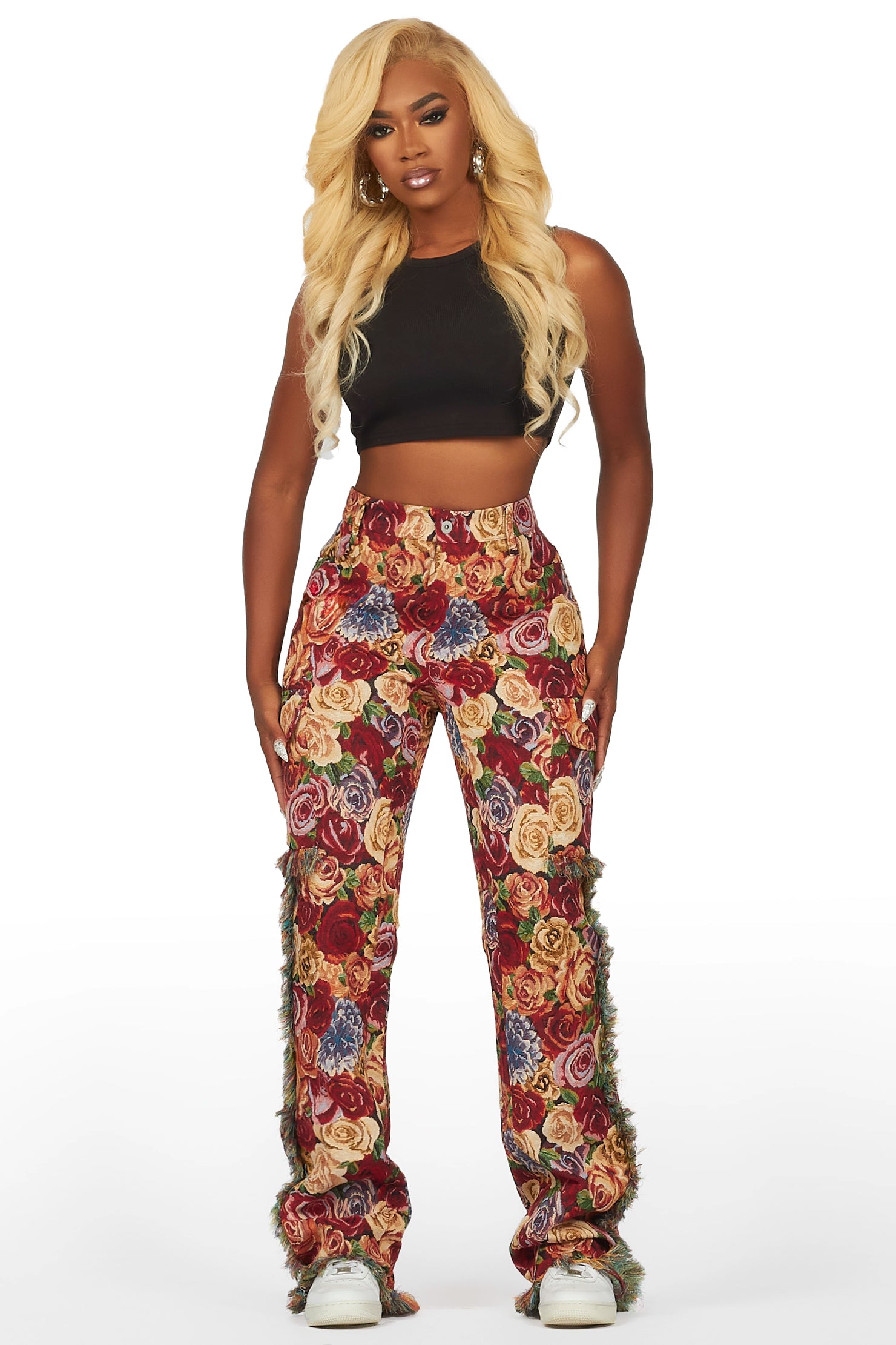 Darresha Red Floral Tapestry Stacked Pant