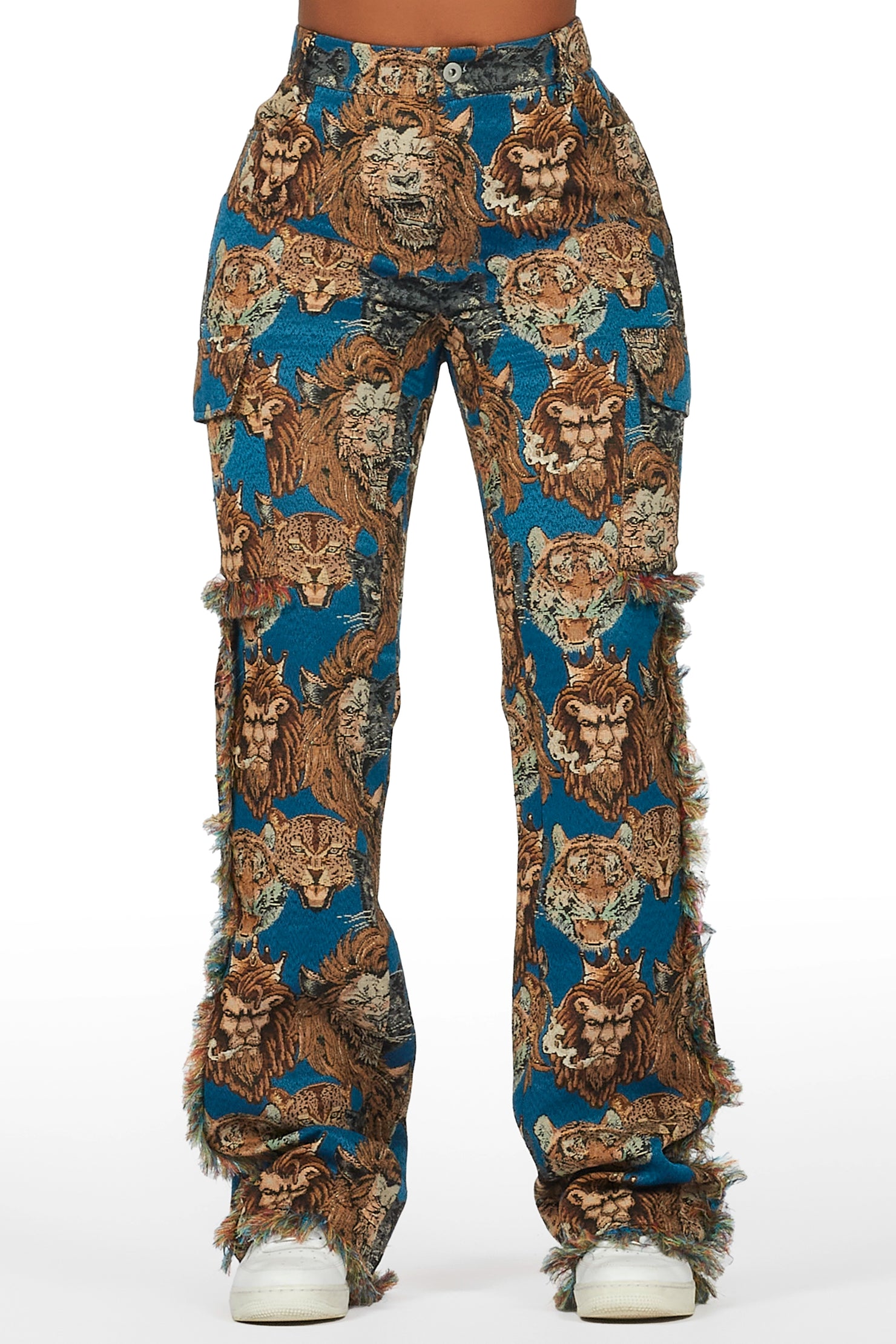 Khadiyah Blue Animal Print Tapestry Stacked Pant