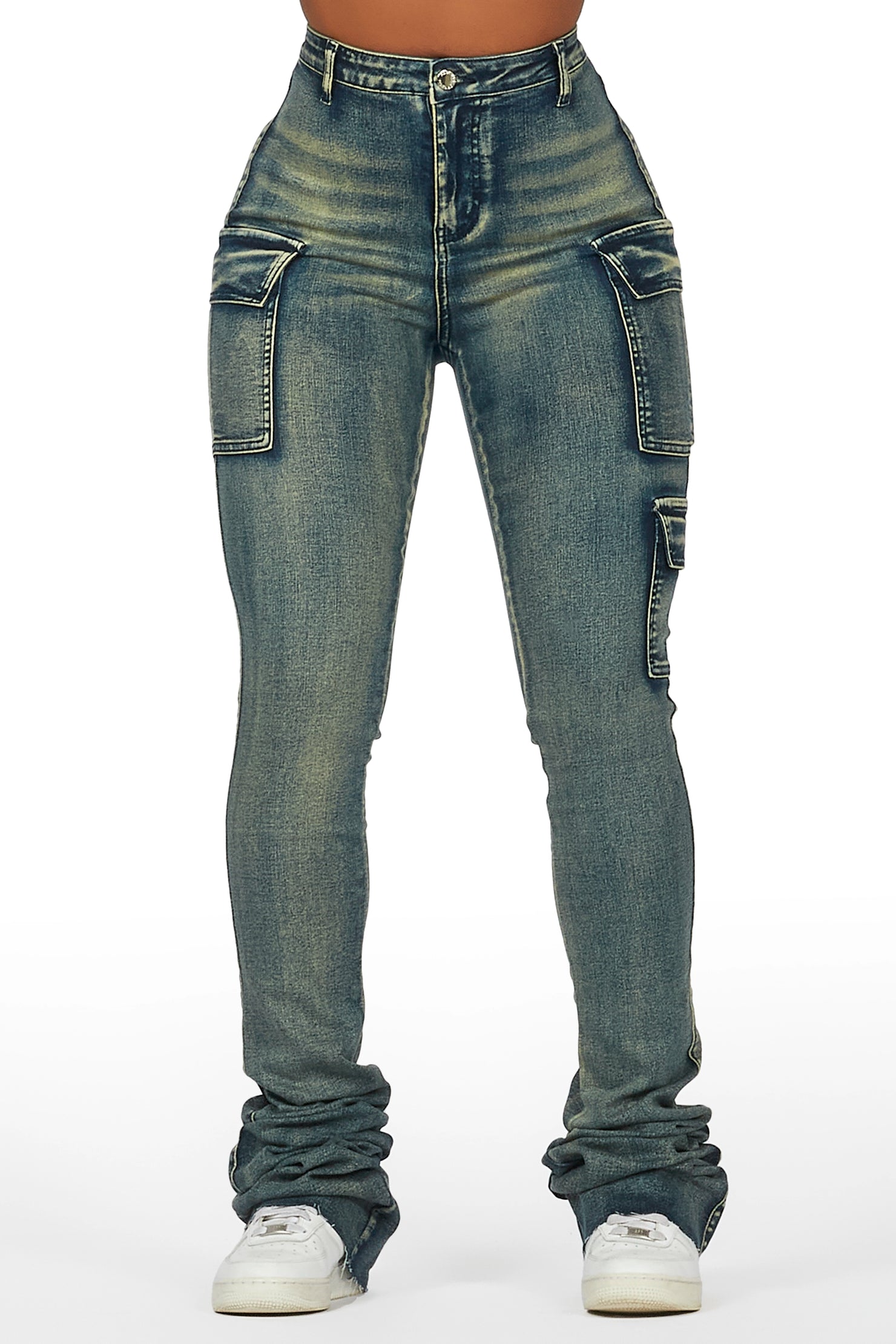 Vixen Tinted Dark Wash Cargo Super Stacked Pant