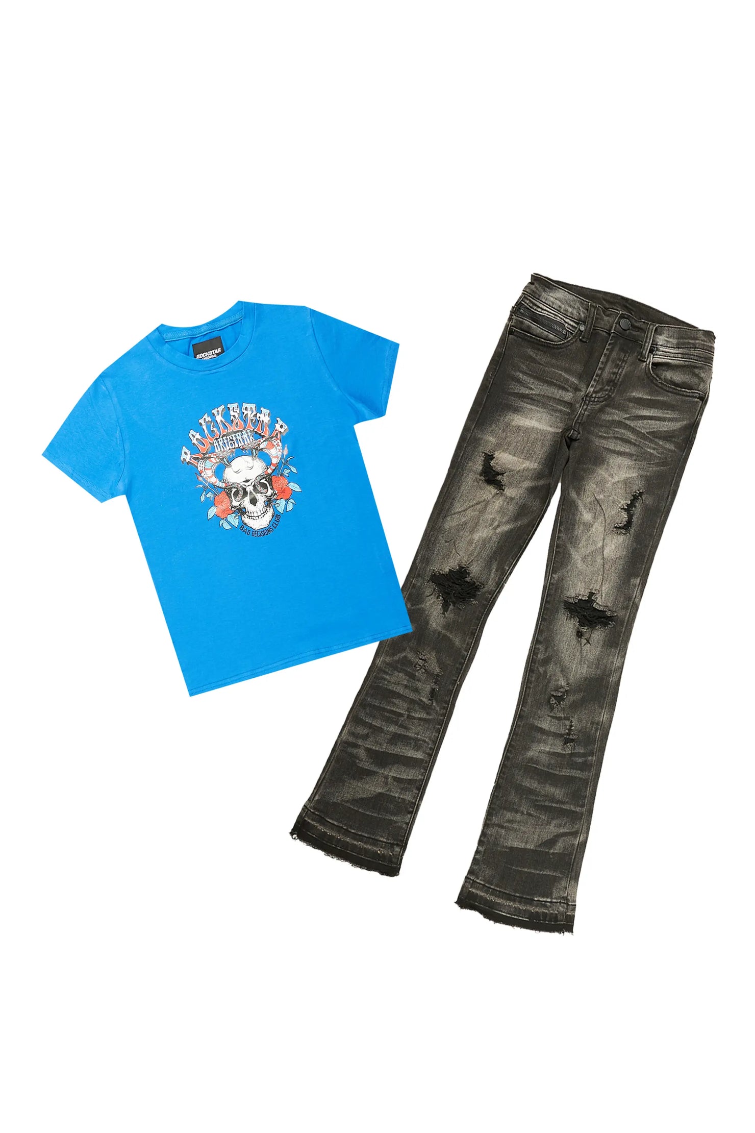 Boys Walter Royal T-Shirt/Super Stacked Flare Jean Set