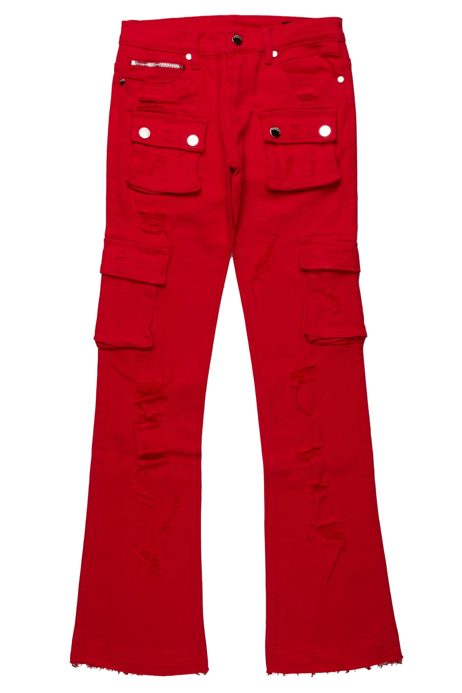 Zaire Red Cargo Super Stacked Flare Jean
