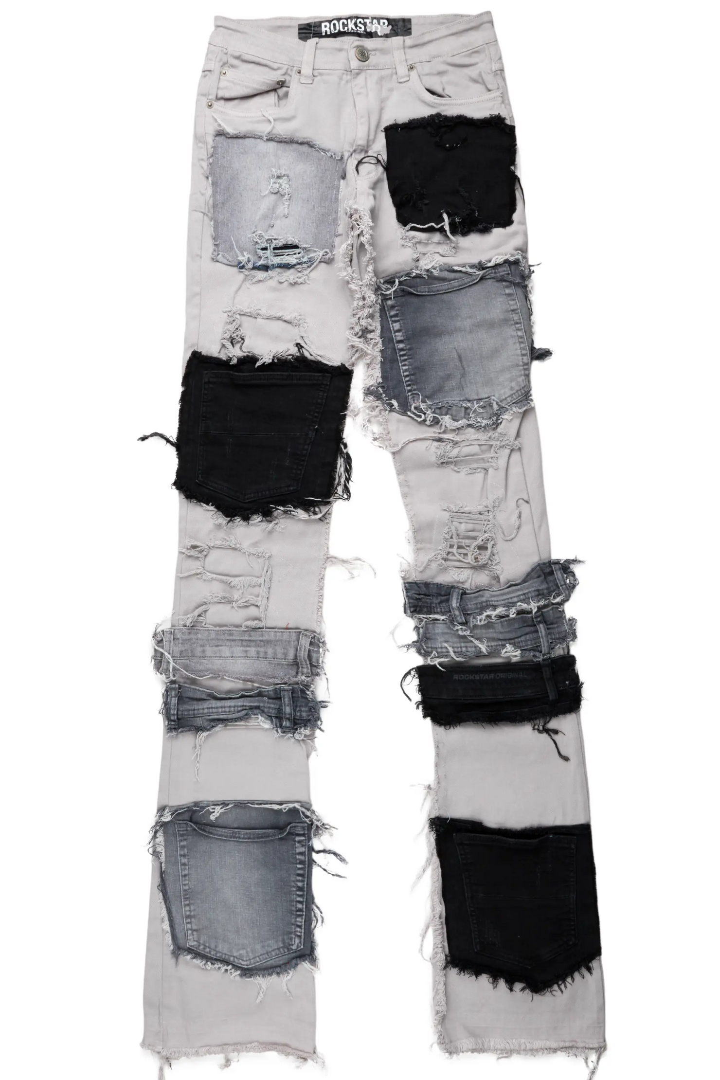 Cosette Light Grey Patchwork Super Stacked Jean