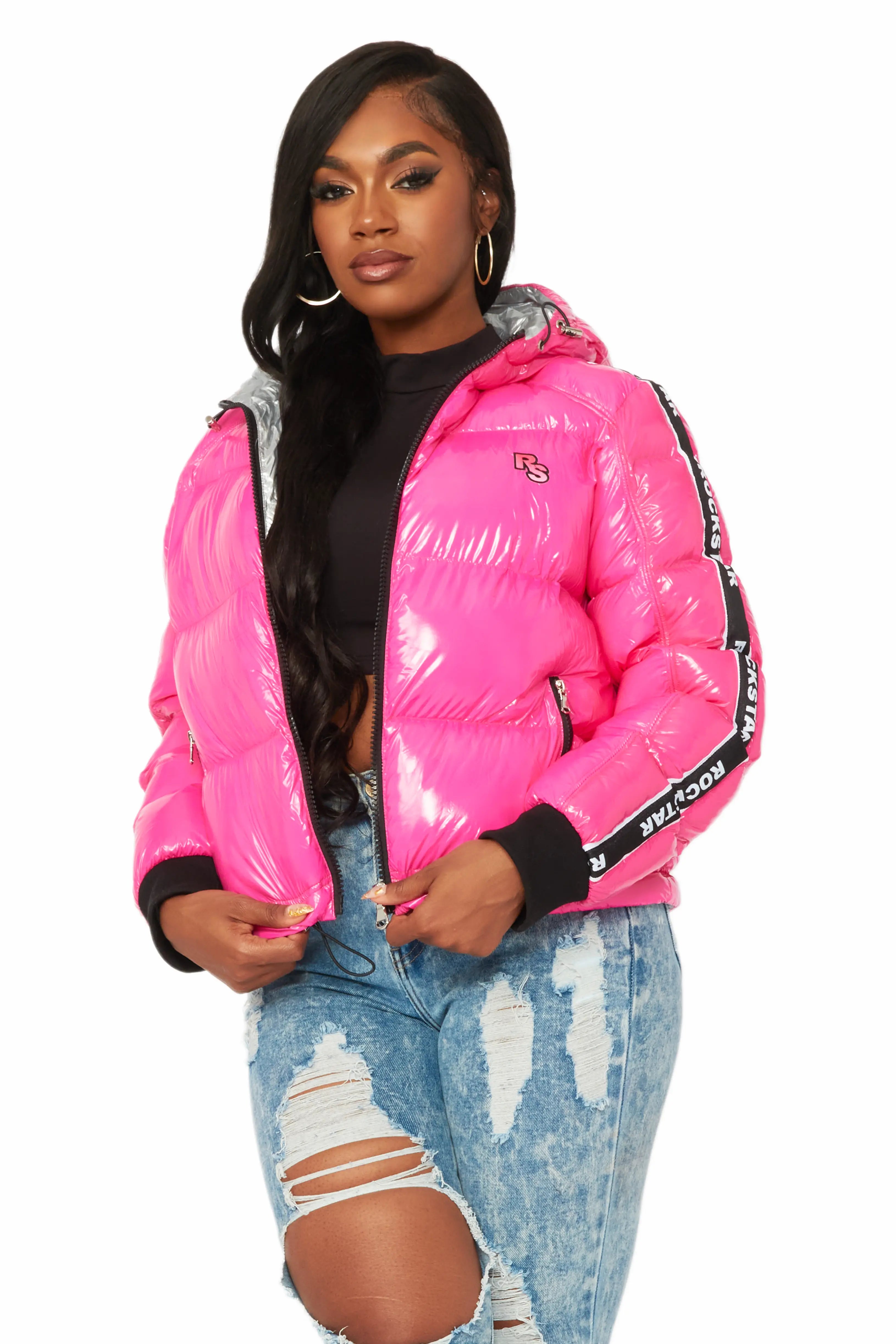 Stripe Puffer Jacket Pink | Mini Rodini
