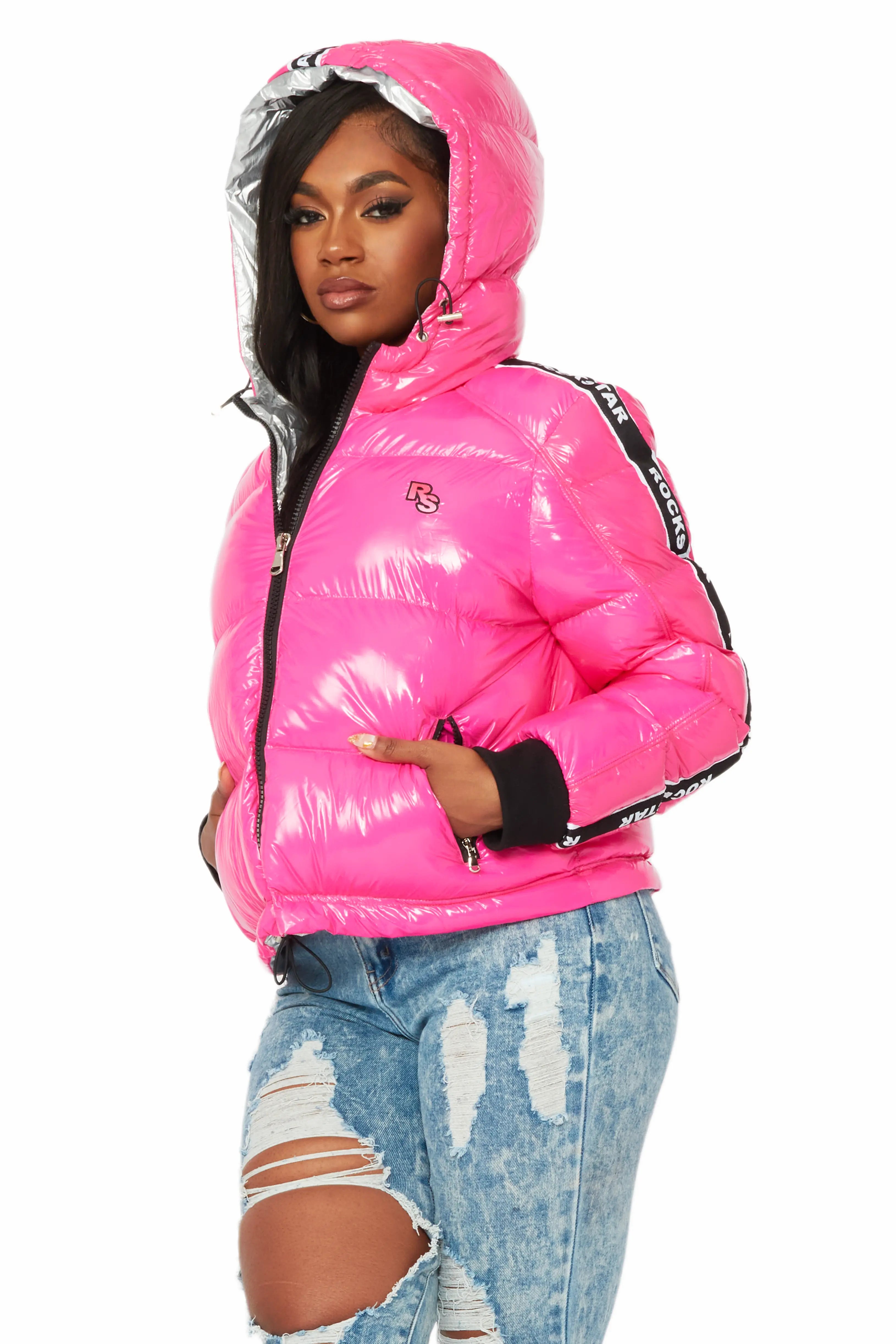 Threadbare Tall diamond quilted jacket in hot pink | ASOS