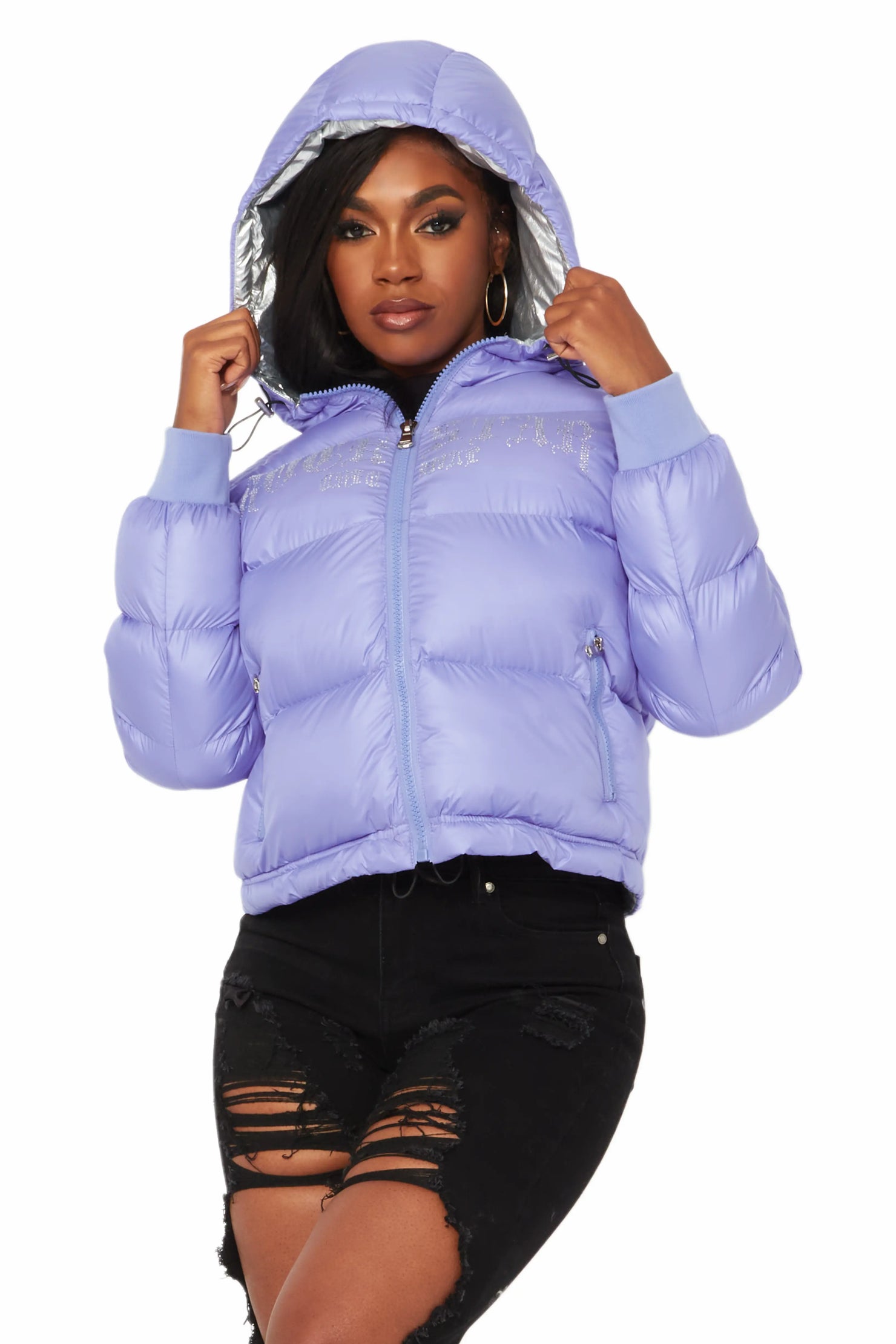Women's Iridescent Puffer Jacket- Women's Fun Winter Jacket- Muy Muy Purple Iridescent  Jacket – Juliana's Boutique
