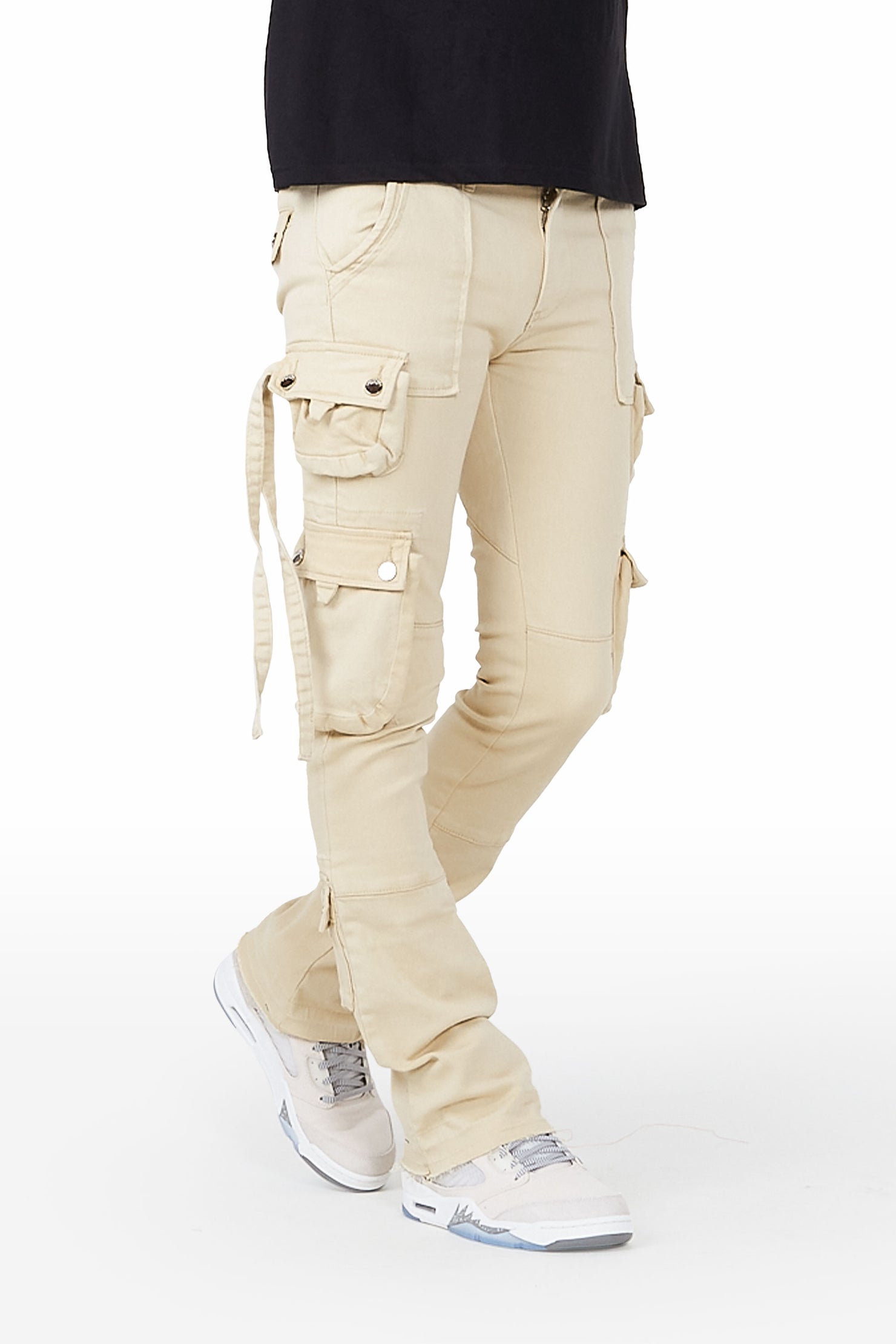 Elodie Beige Cargo Stacked Flare Jean