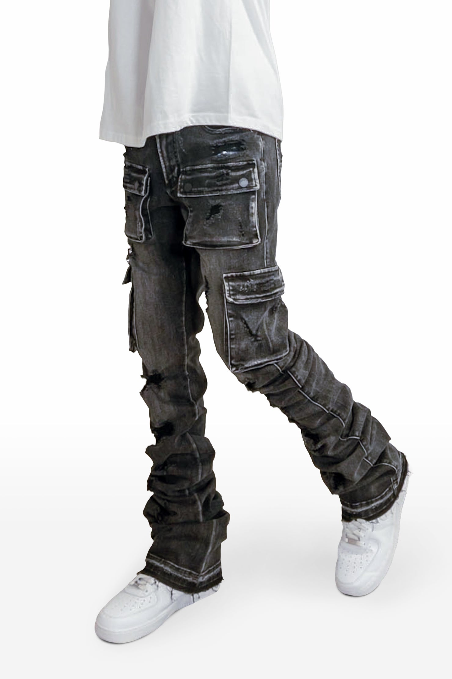 Rohan Wash Gray Cargo Super Stacked Flare Jean– Rockstar Original