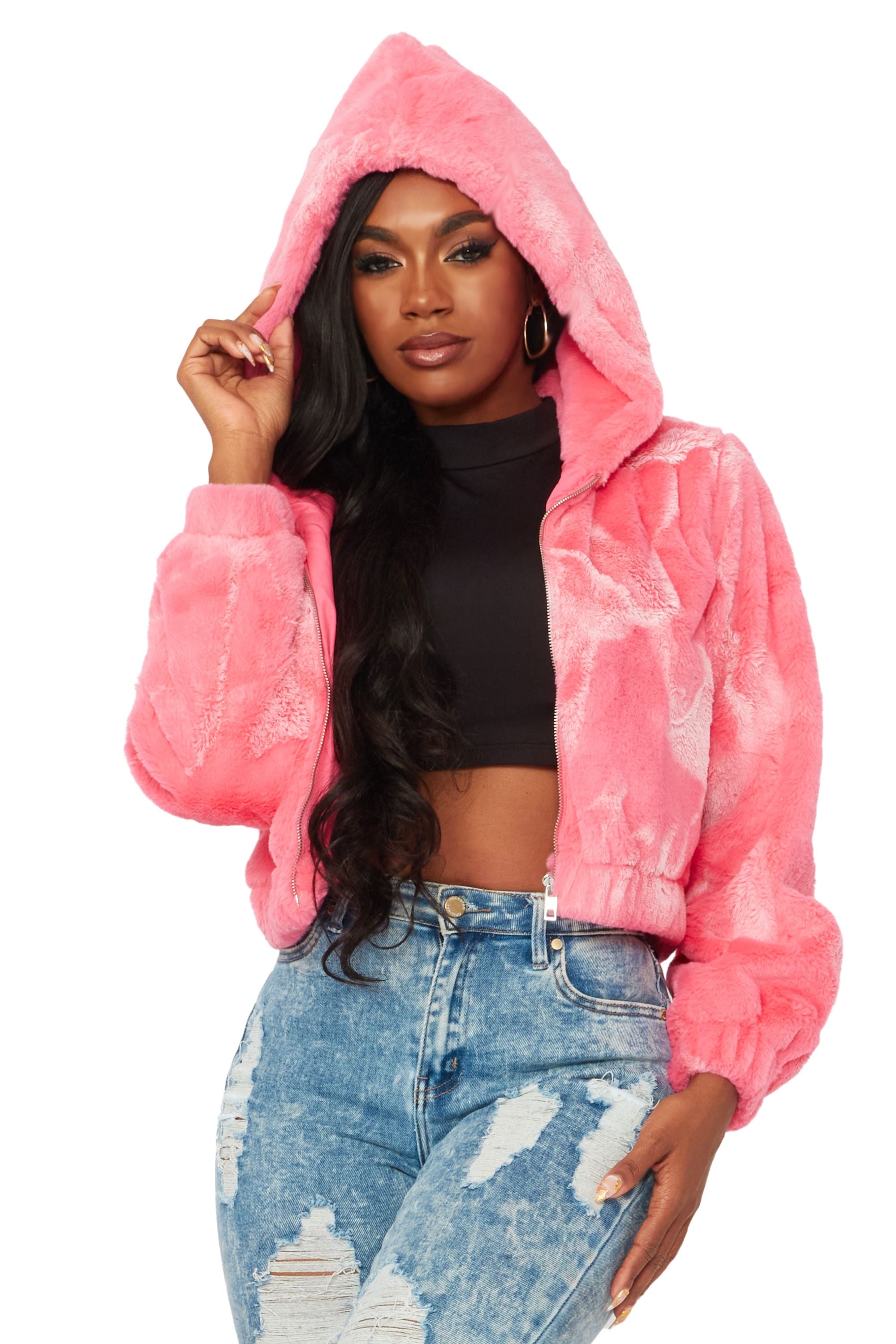 Pink discount fur hoodie