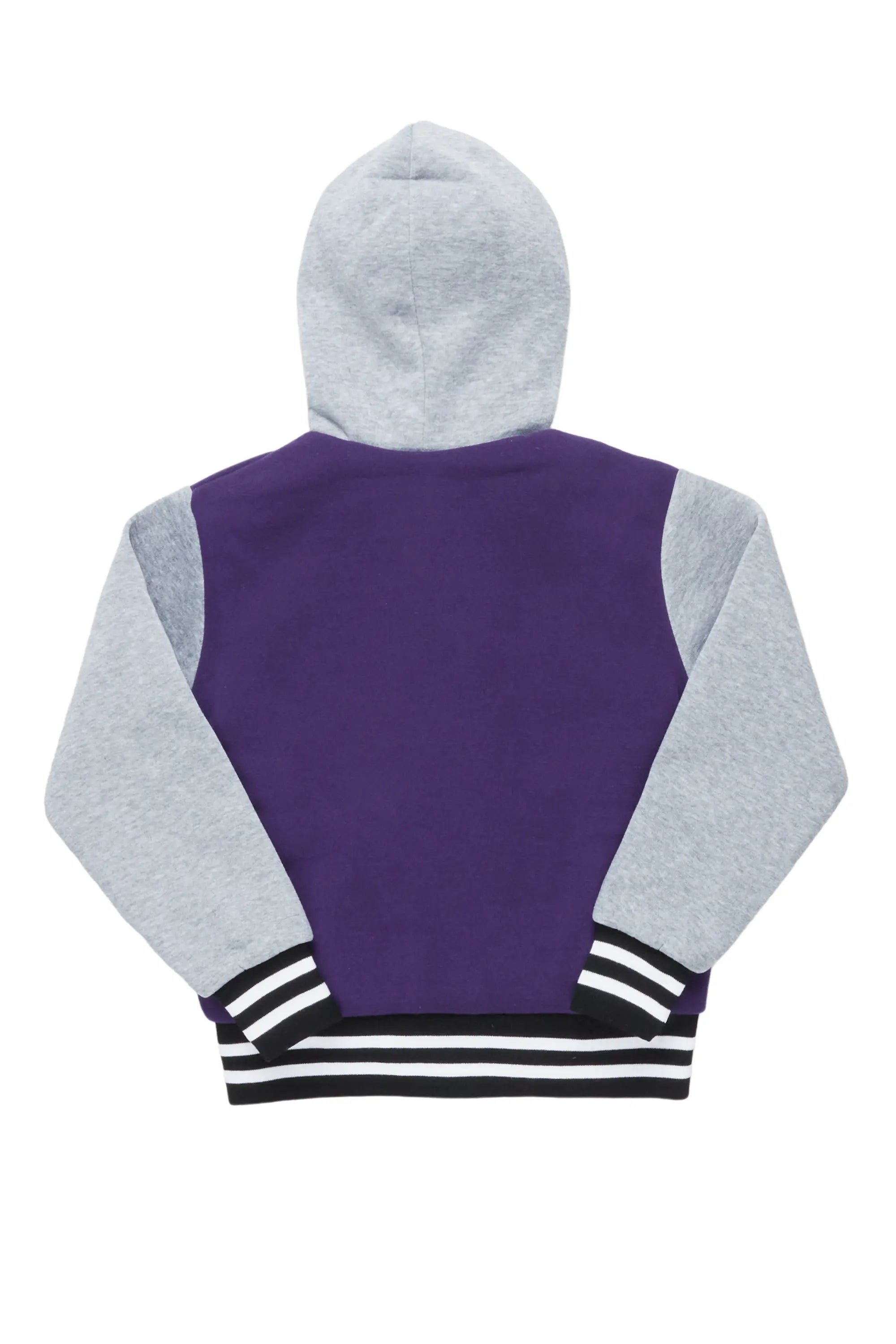 Boys Hooded Varsity Jacket Purple / White