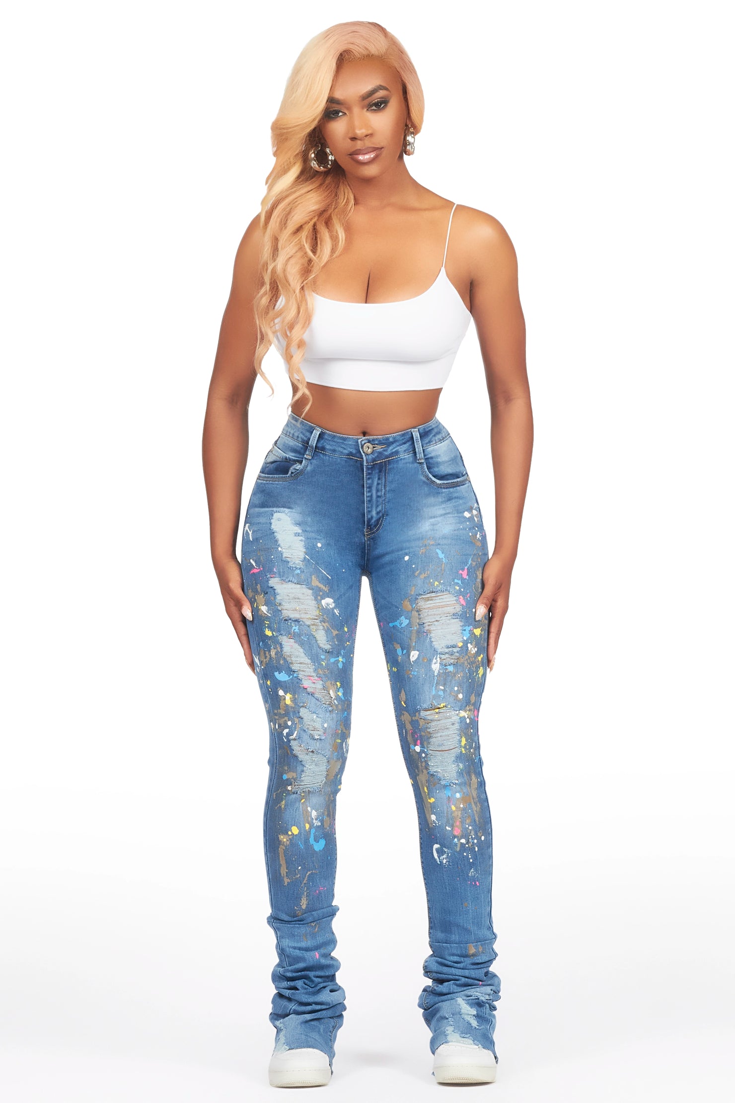 Tasheika Med. Wash Painted Super Stacked Jean