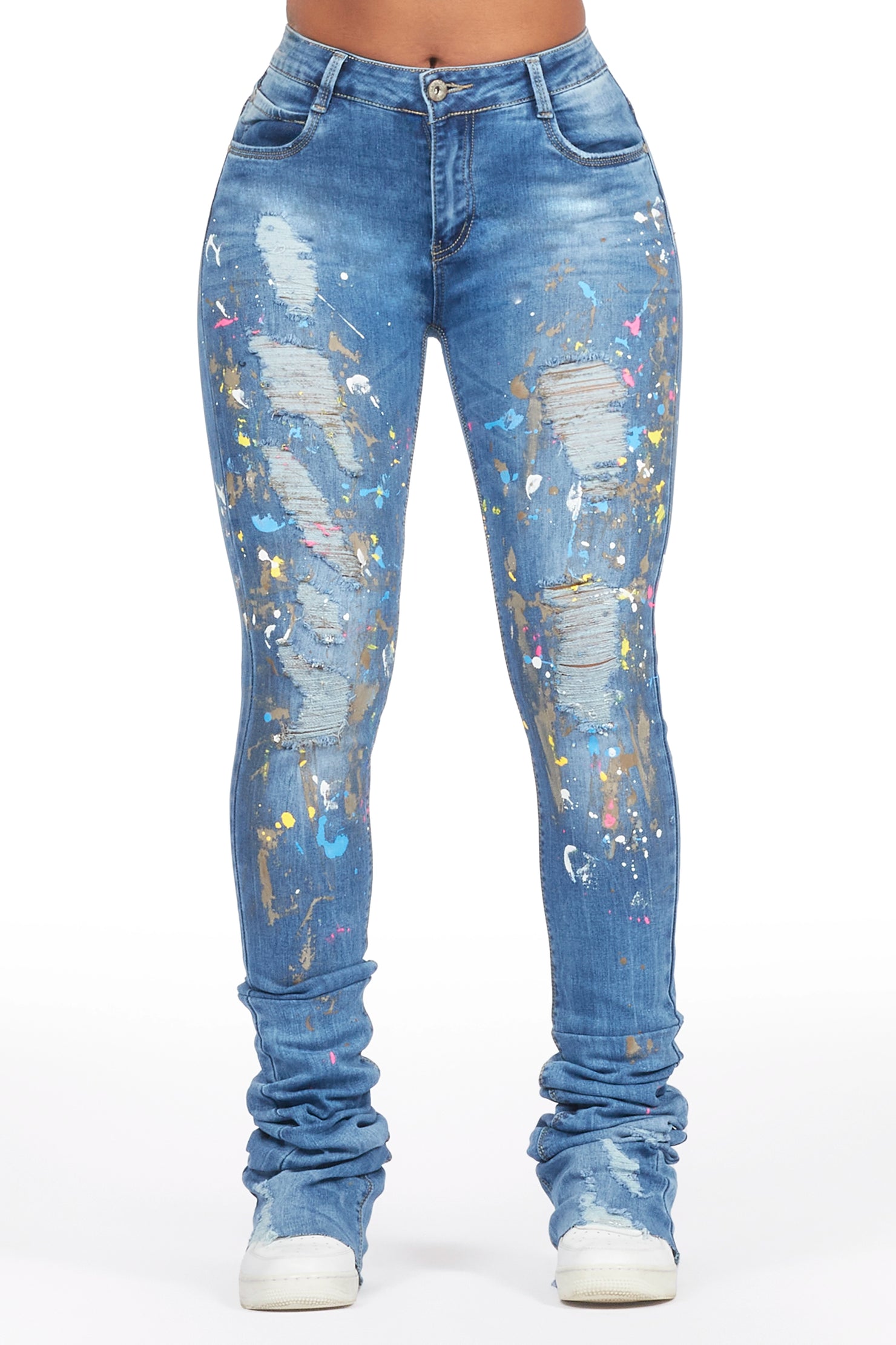 Tasheika Med. Wash Painted Super Stacked Jean