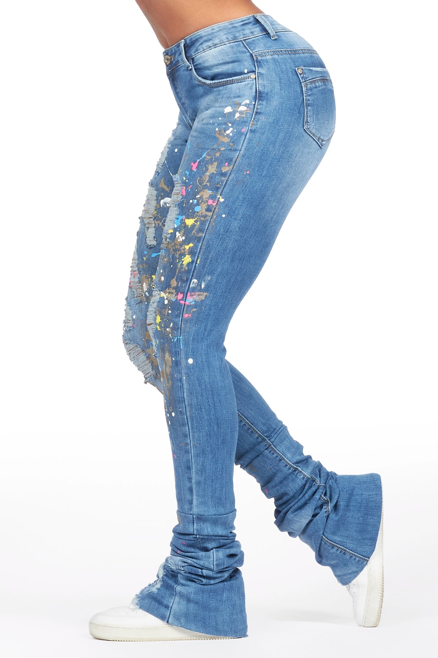 Tasheika Med. Wash Painted Super Stacked Jean