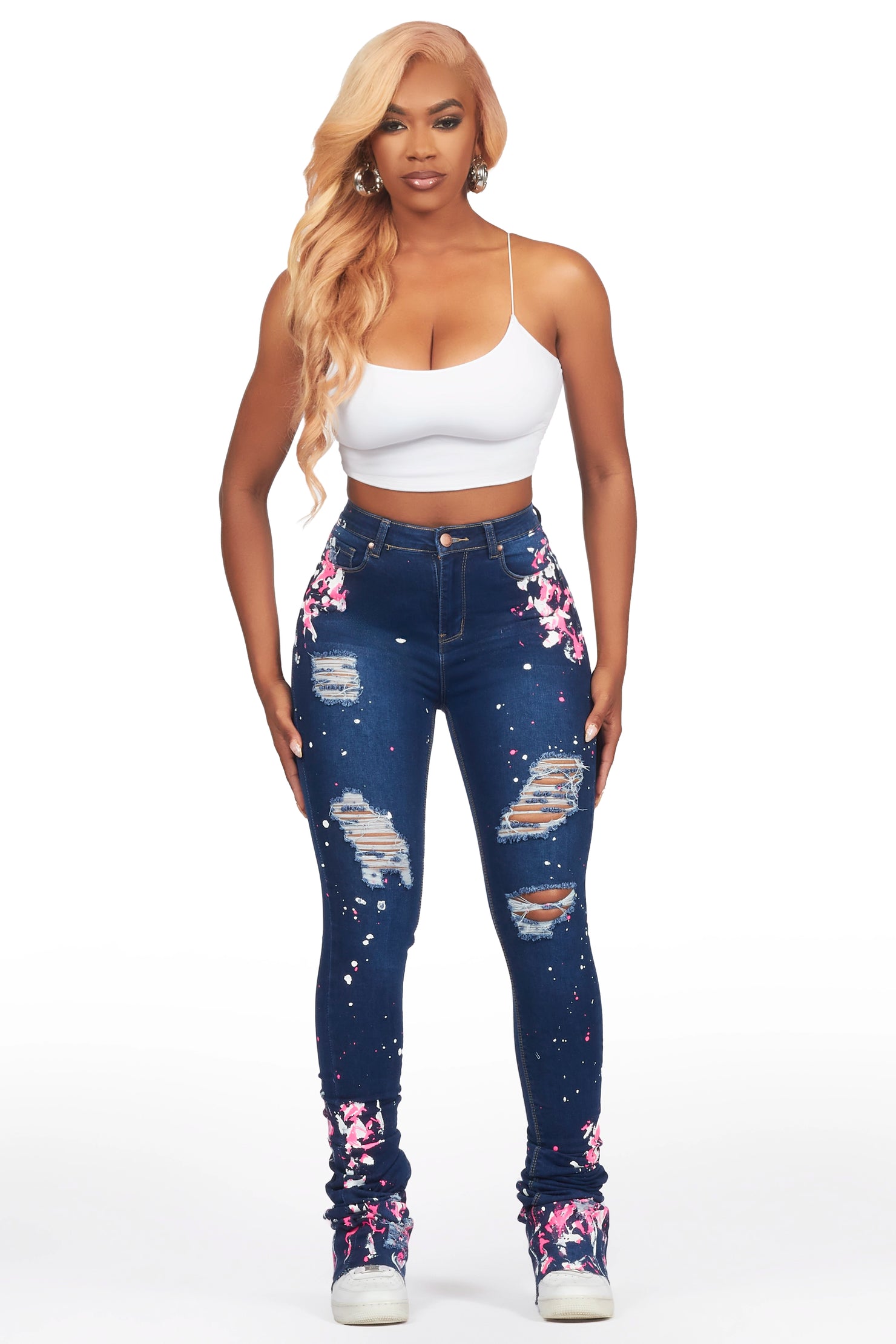 Lovie Dark Wash Painted Super Stacked Jean