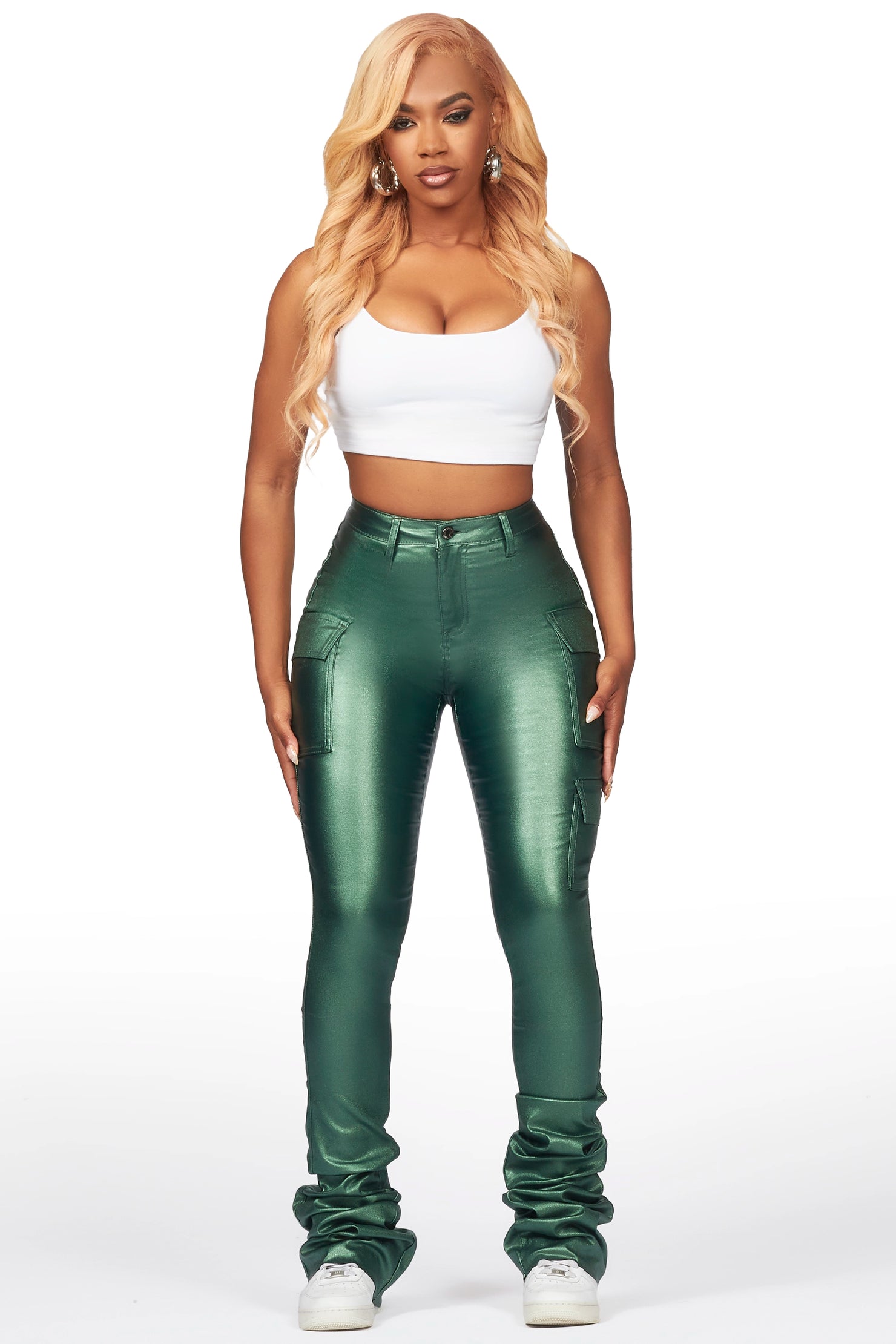 Vixen Metallic Green Cargo Super Stacked Pant