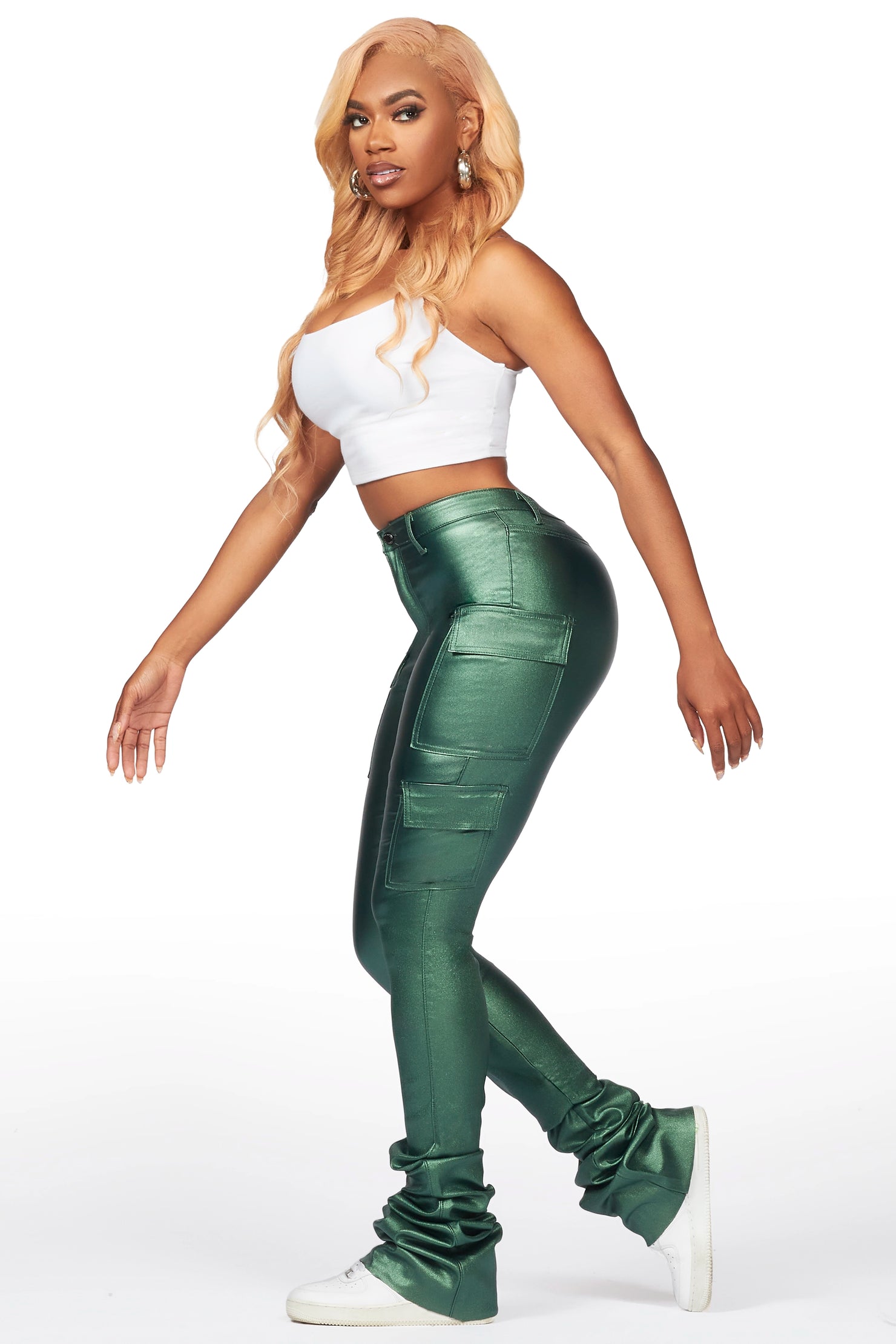 Vixen Metallic Green Cargo Super Stacked Pant