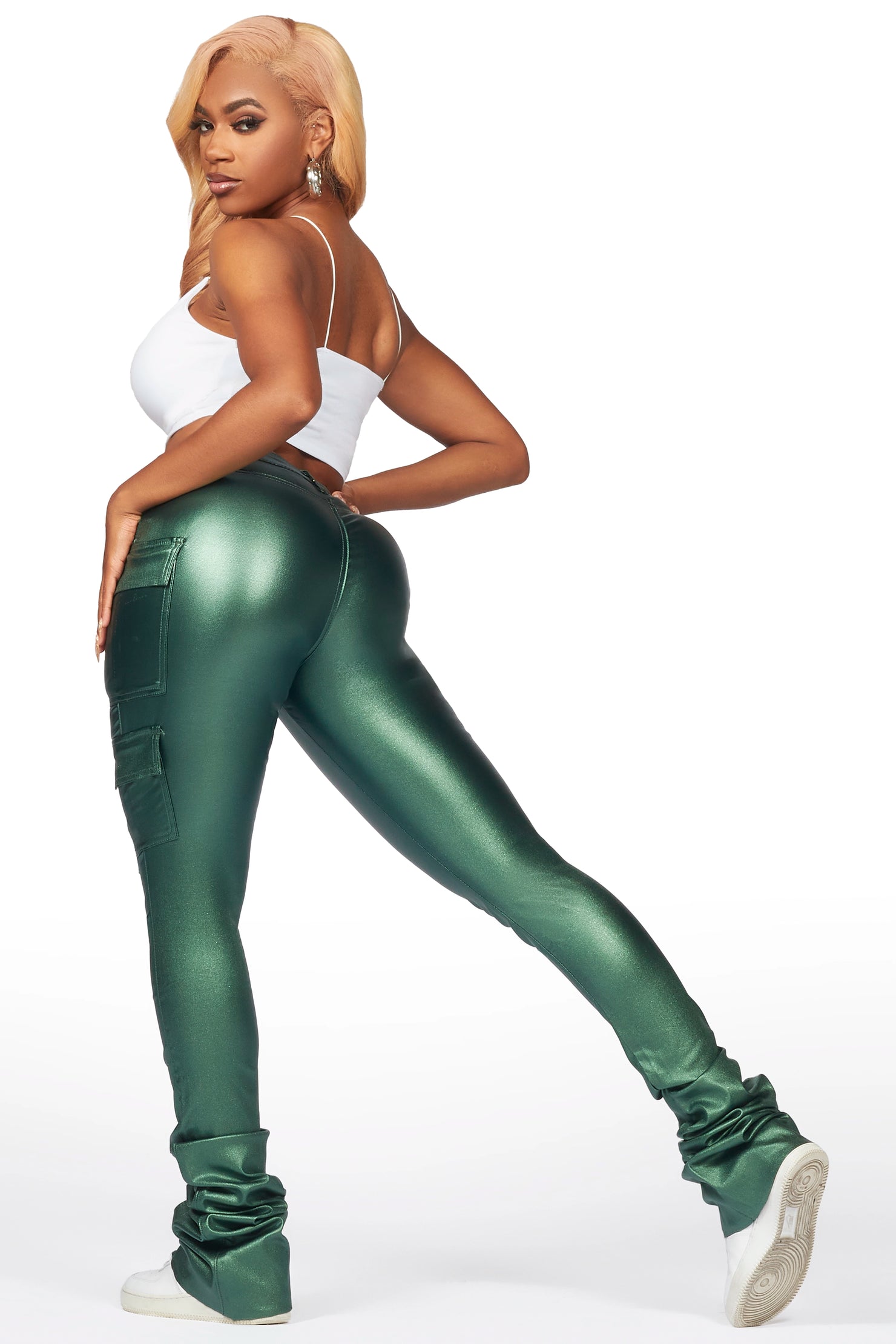 Vixen Metallic Green Cargo Super Stacked Pant