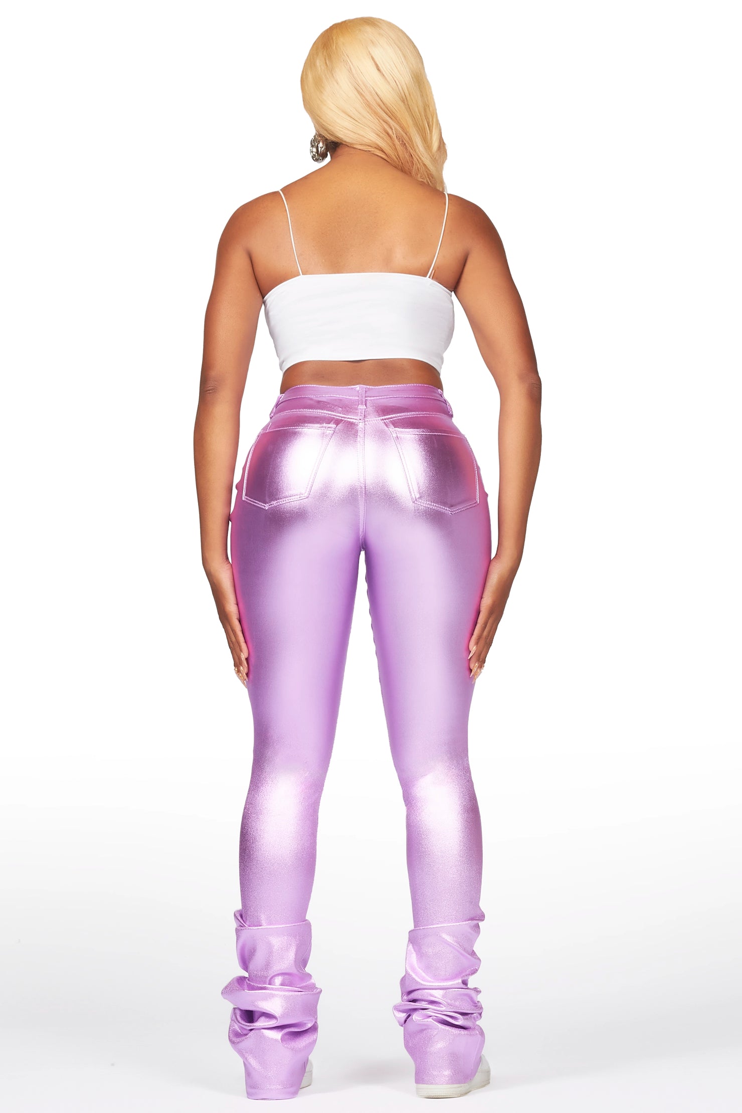 The Drama Metallic Purple PU Super Stacked Pant