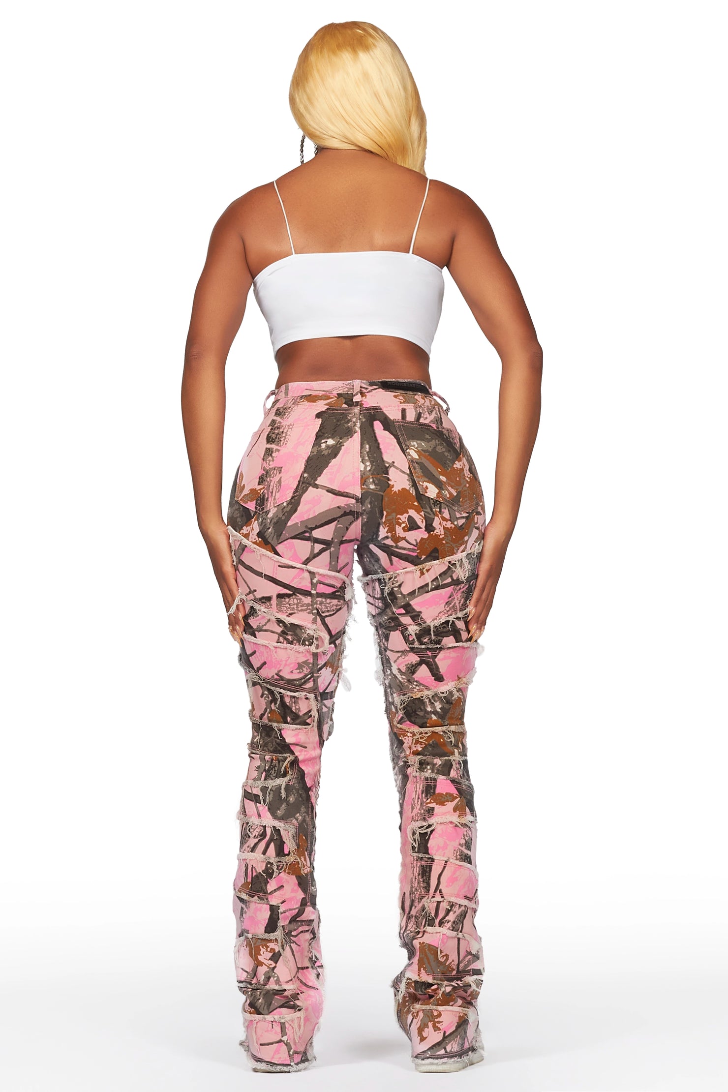 Zariyah Pink Tree Camo Stacked Flare Jean