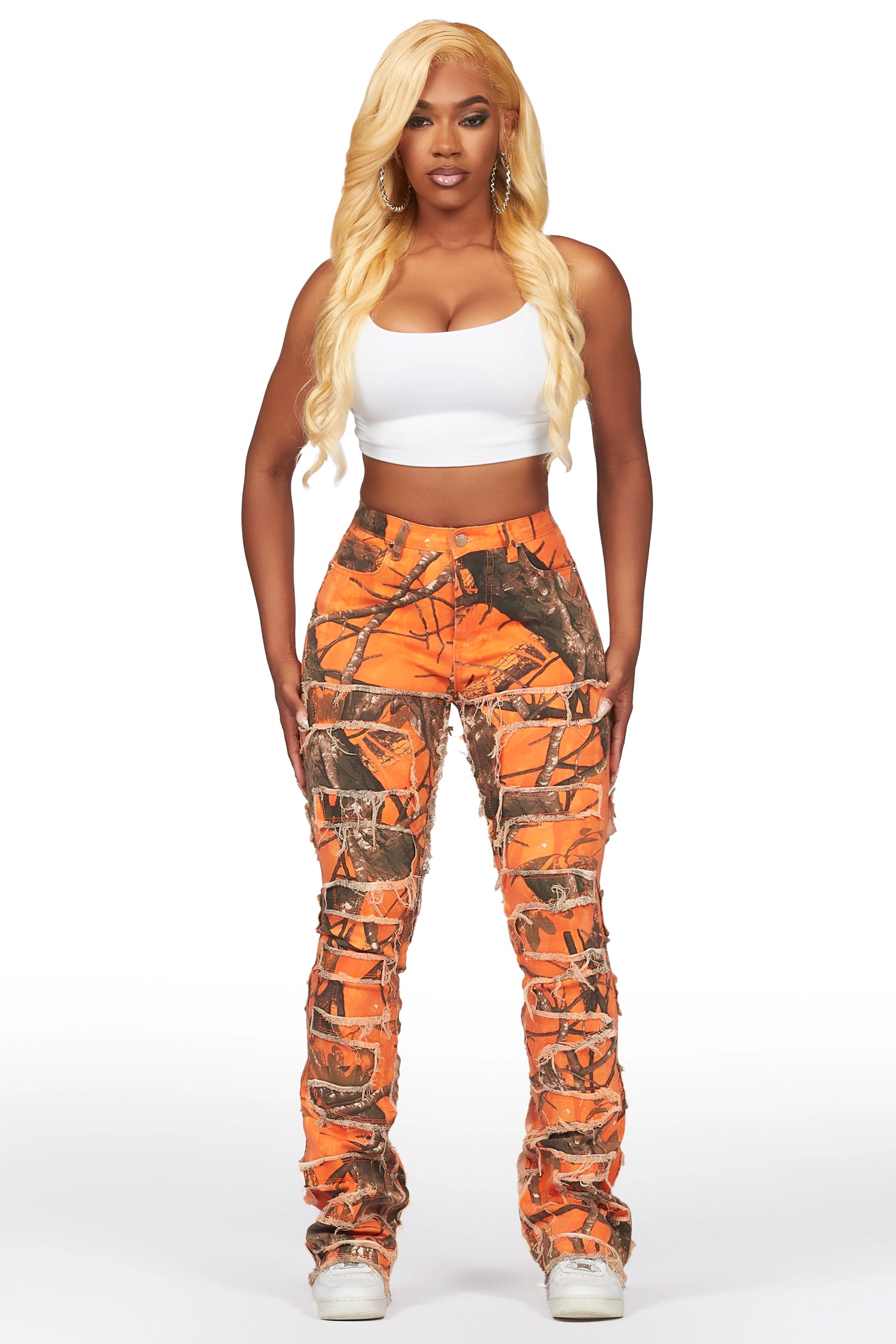 Zariyah Orange Tree Camo Stacked Flare Jean