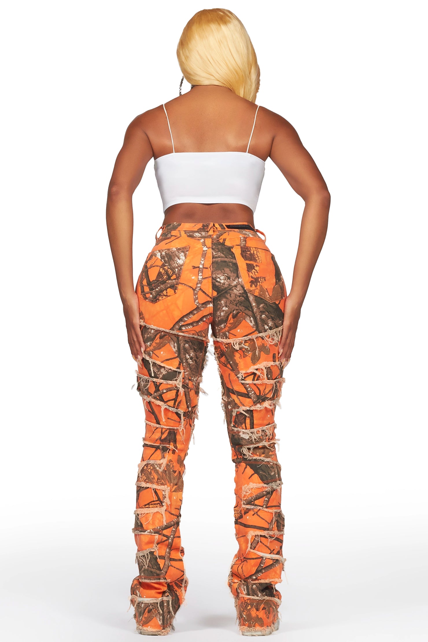 Zariyah Orange Tree Camo Stacked Flare Jean