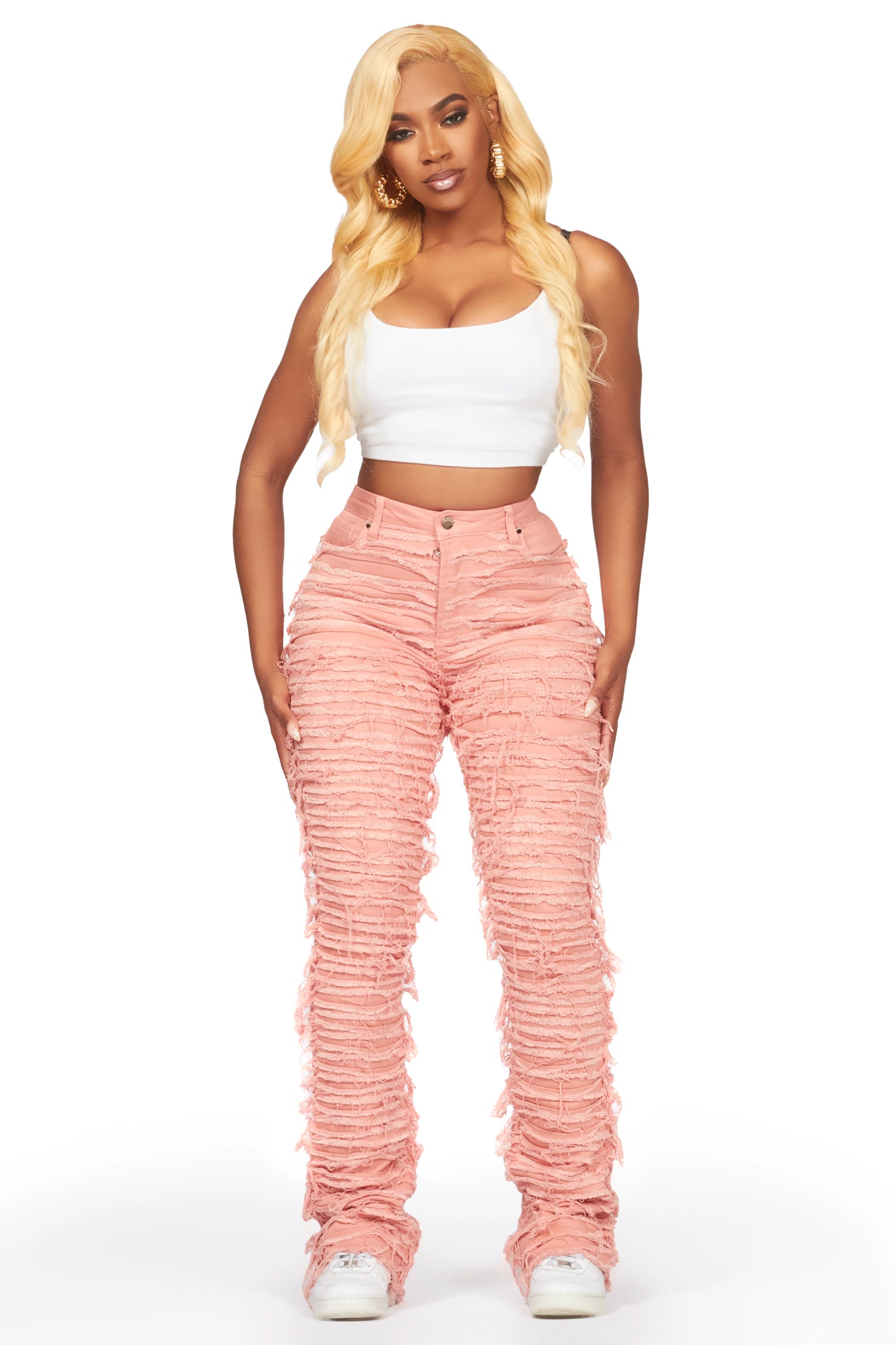 Melany Pink Stacked Flared Jean