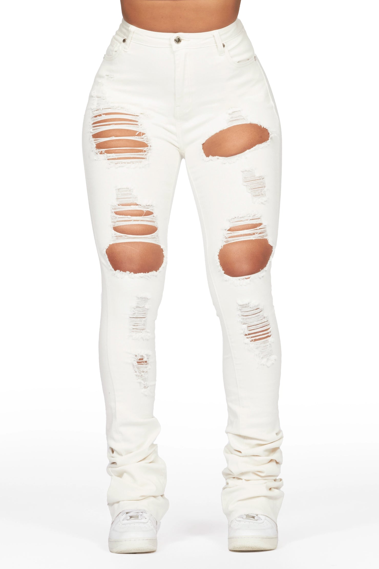 Lovin' Off White Distressed Super Stacked Jean