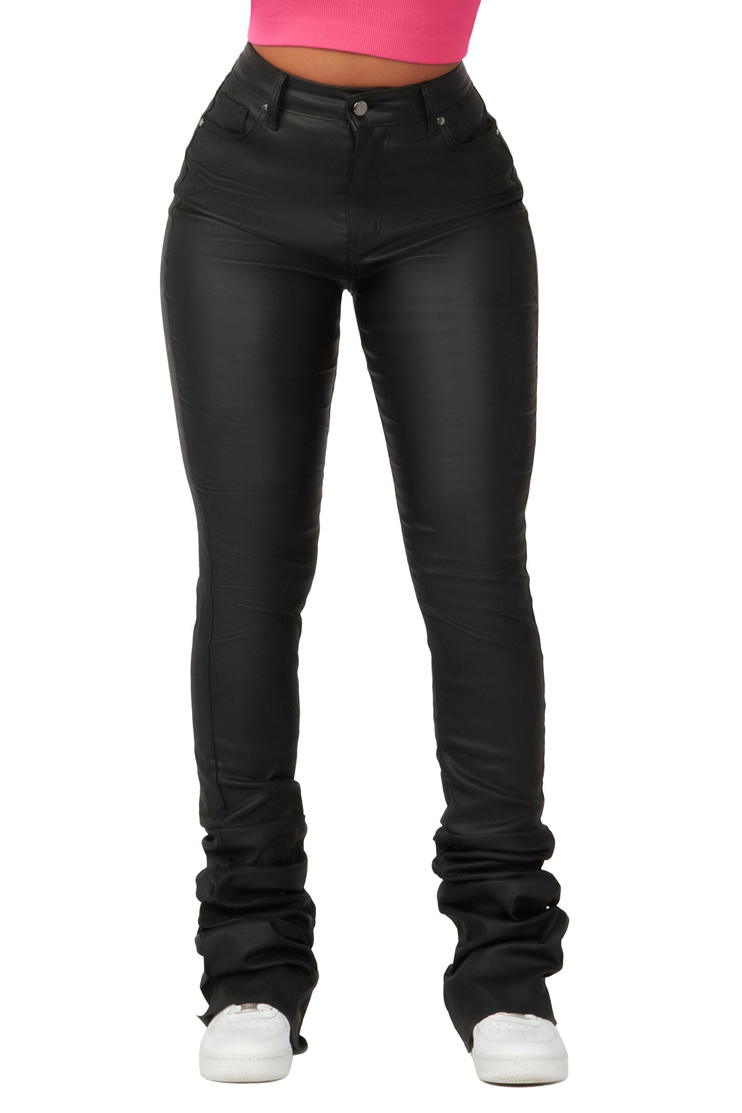 Pay Attention Black PU Super Stacked Flare Pant– Rockstar Original