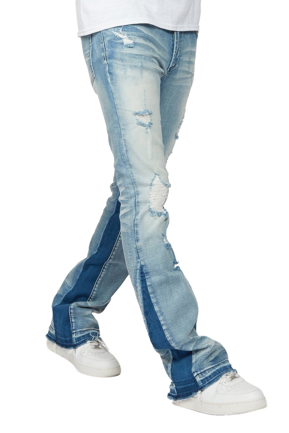 Light Blue Destruct Stacked Jeans | Risk Equals Rich