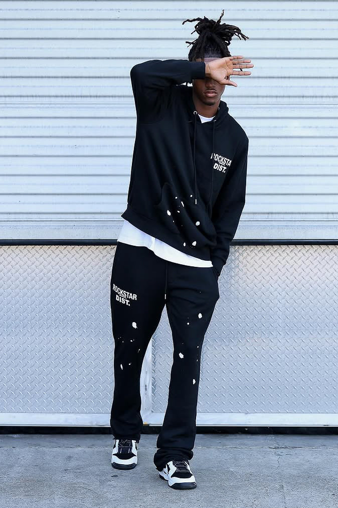 Raffer Black Hoodie/Stacked Flare Track Set