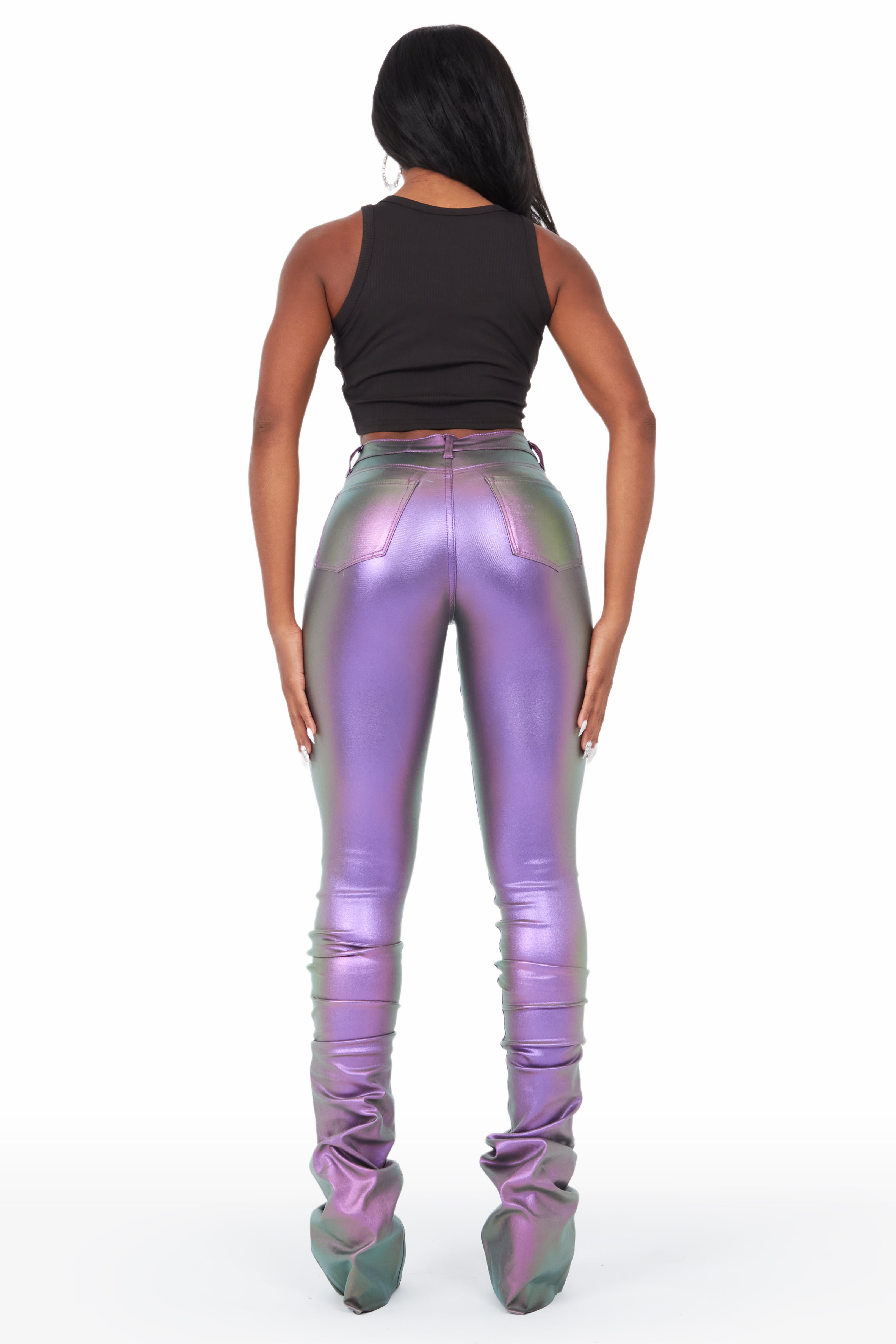 Metallic purple disco leggings. Size XS 4-6 look... - Depop