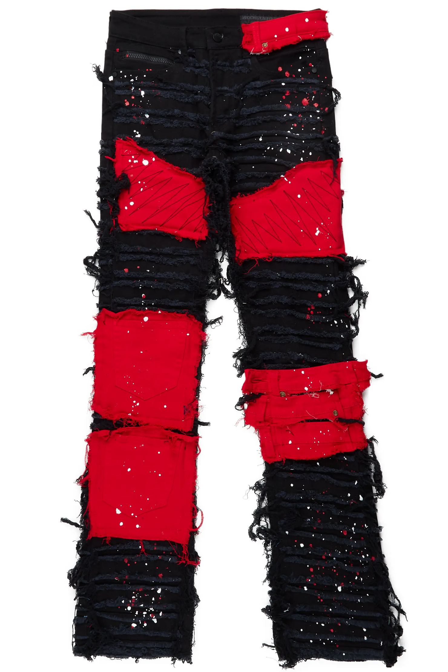 Vadim Black/Red Patchwork Stacked Flare Jean