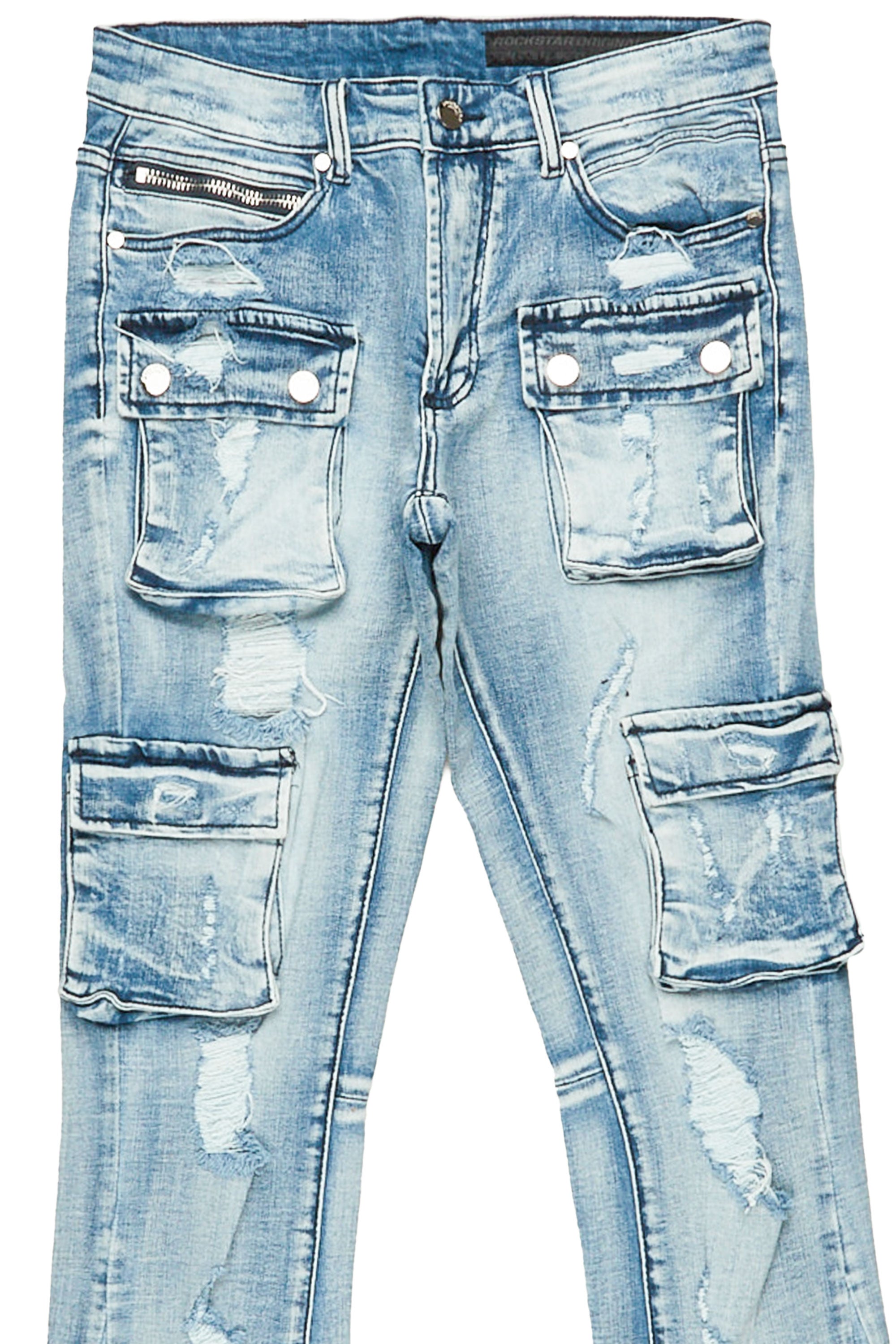 Zaid Blue Stacked Flare Jean Rockstar Original