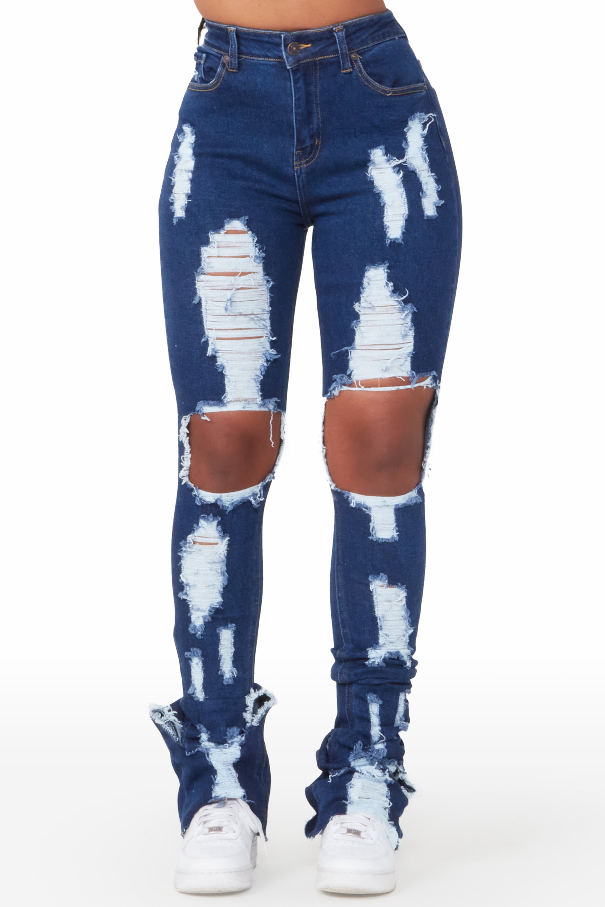 Dark wash ripped jeans hot sale womens