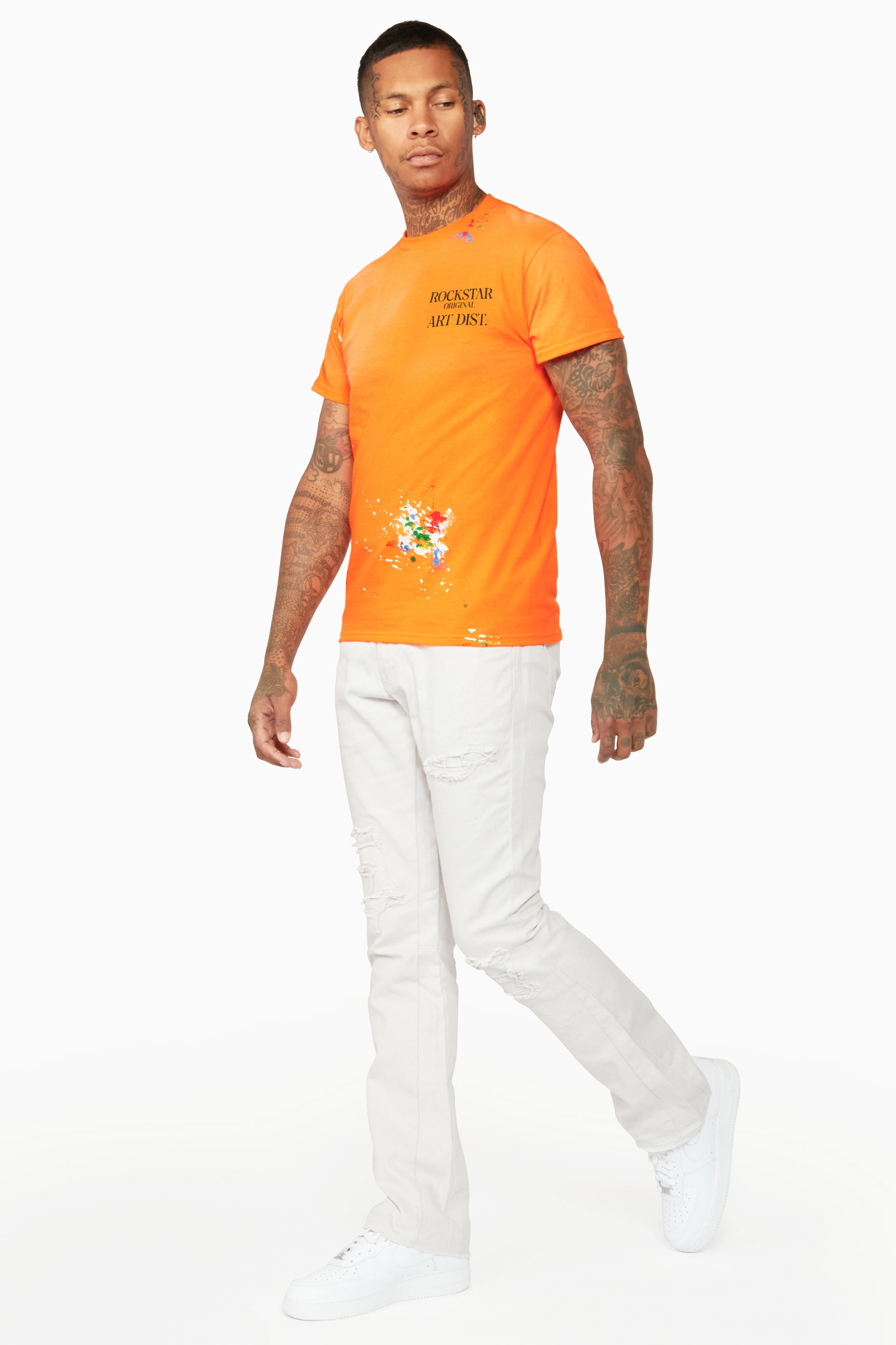 White orange graphic store tee