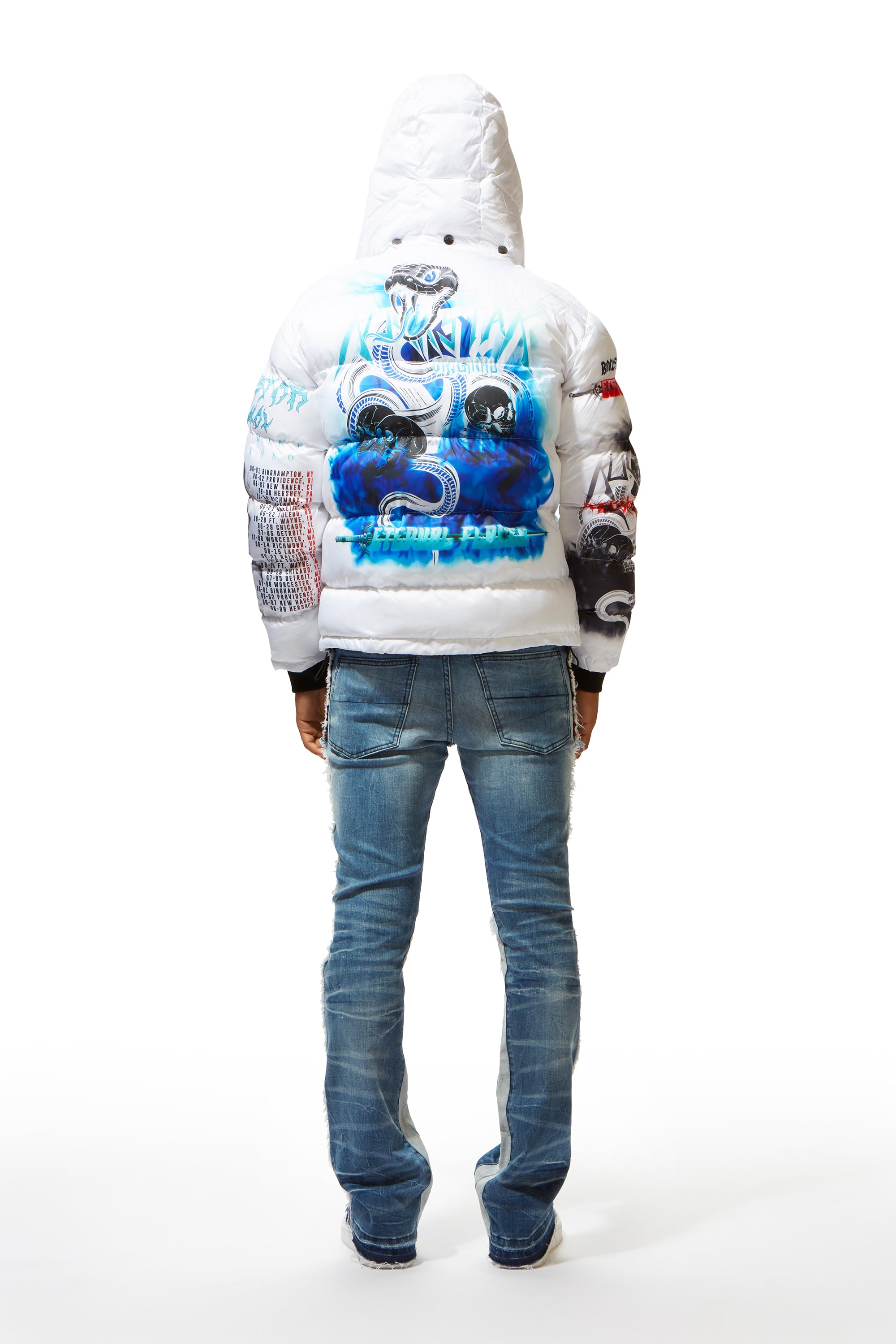 Here is a look at a new puffer jacket, crewneck sweater, graphic