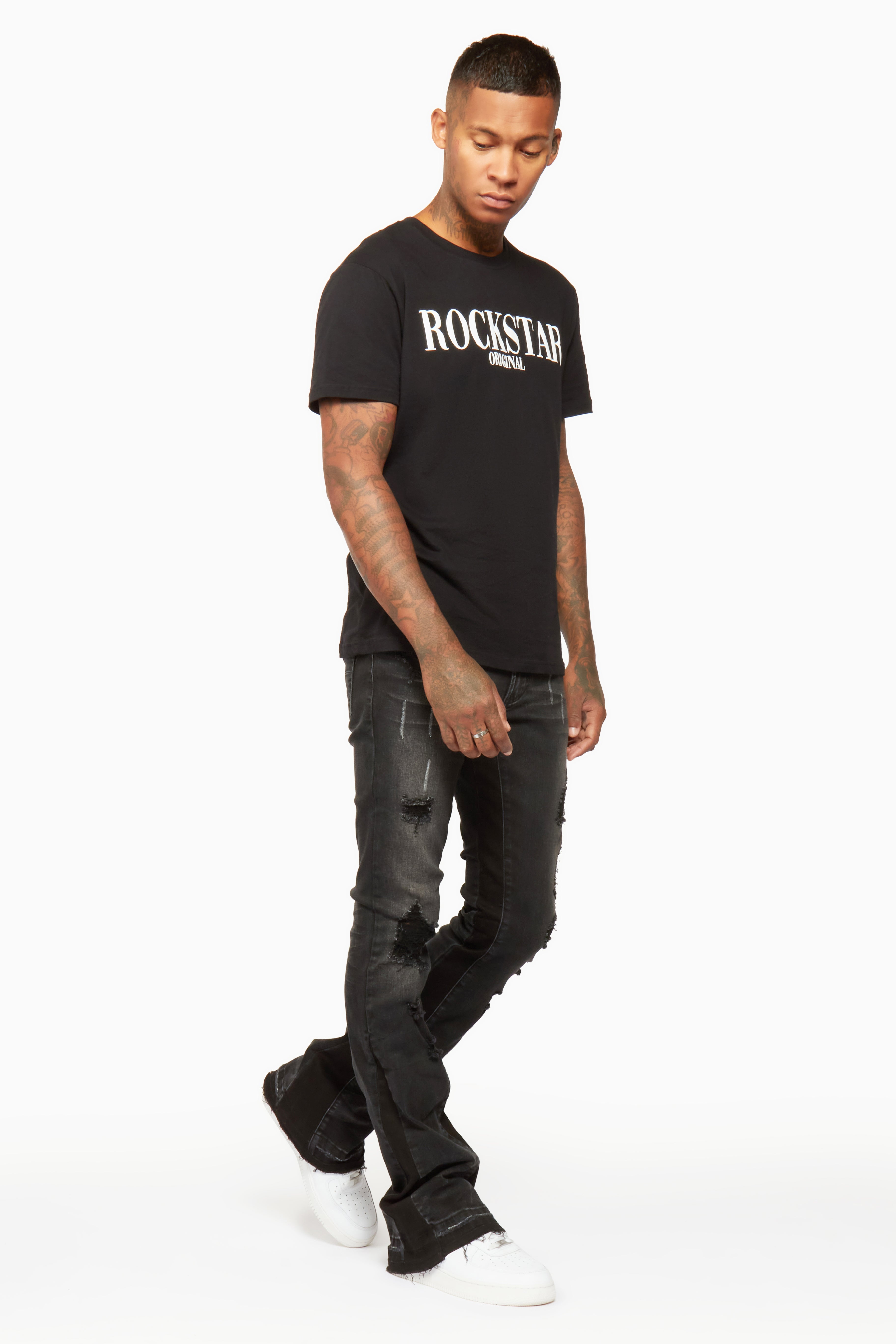 Tibbs Black Stacked Flare Jean– Rockstar Original