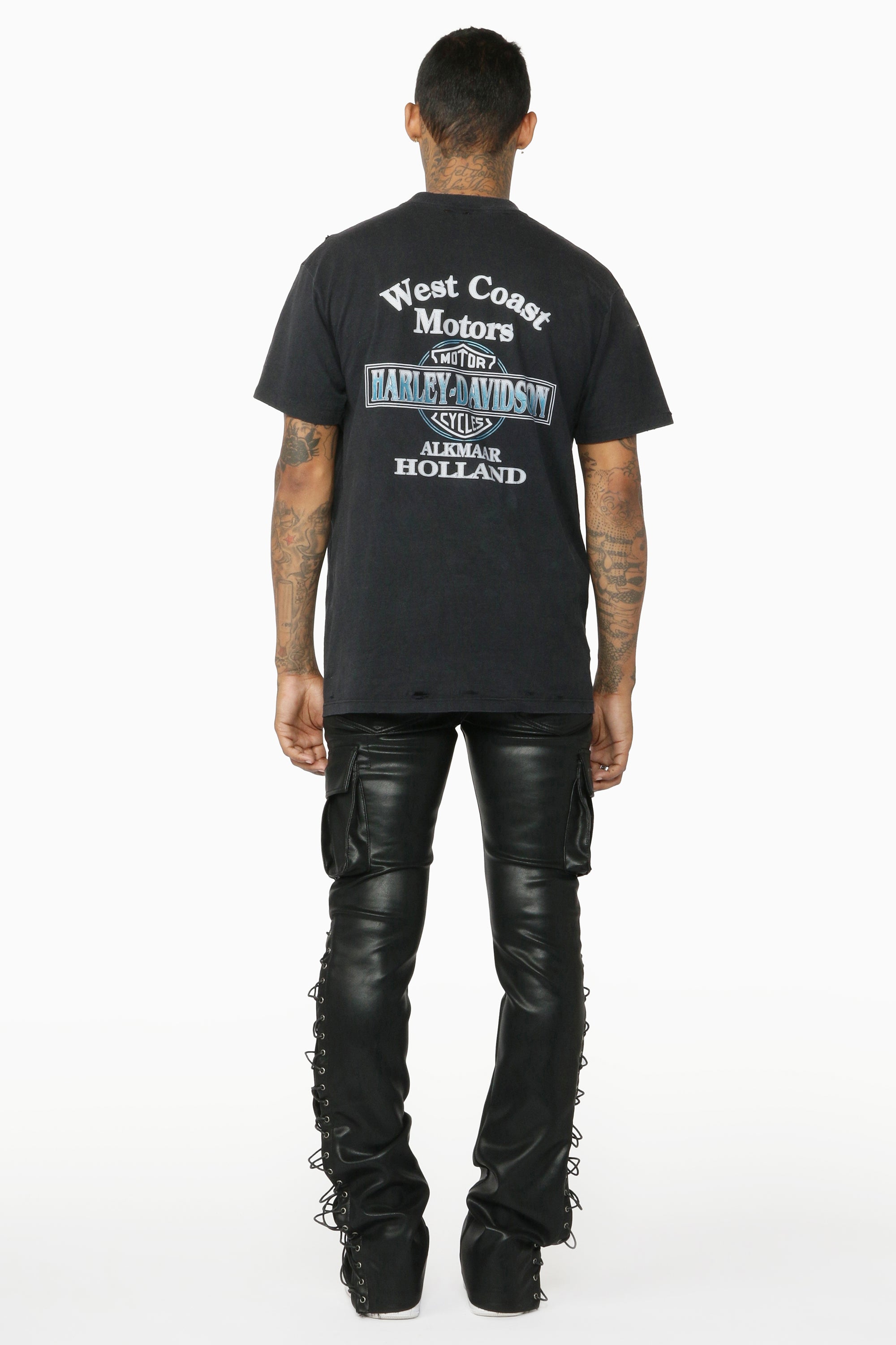 Honor Black Faux Leather Stacked Flare Jean– Rockstar Original