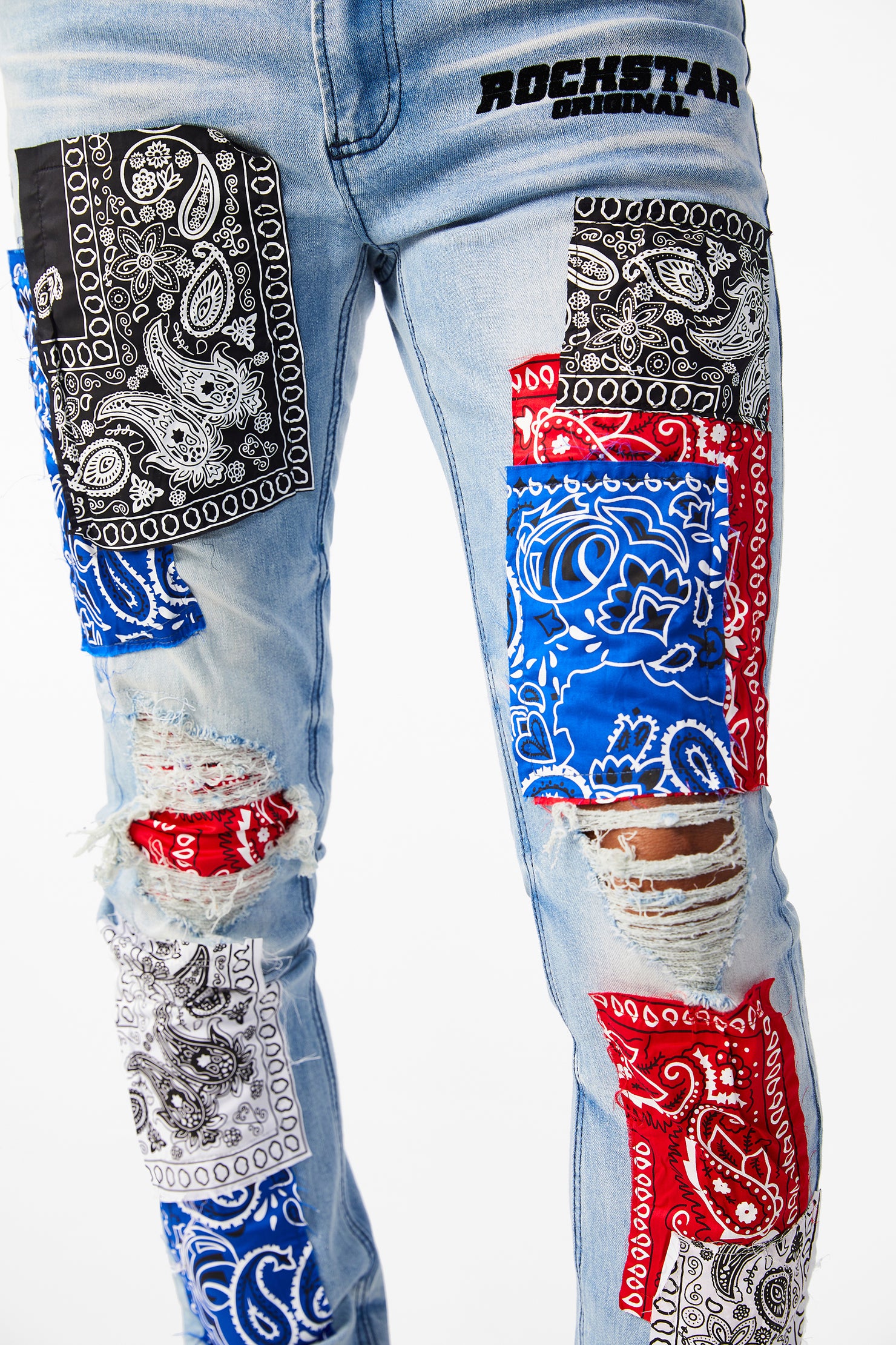 ROCKSTAR Men's Laizer Hand Painted Quilted Denim Jeans ROCKSTAR
