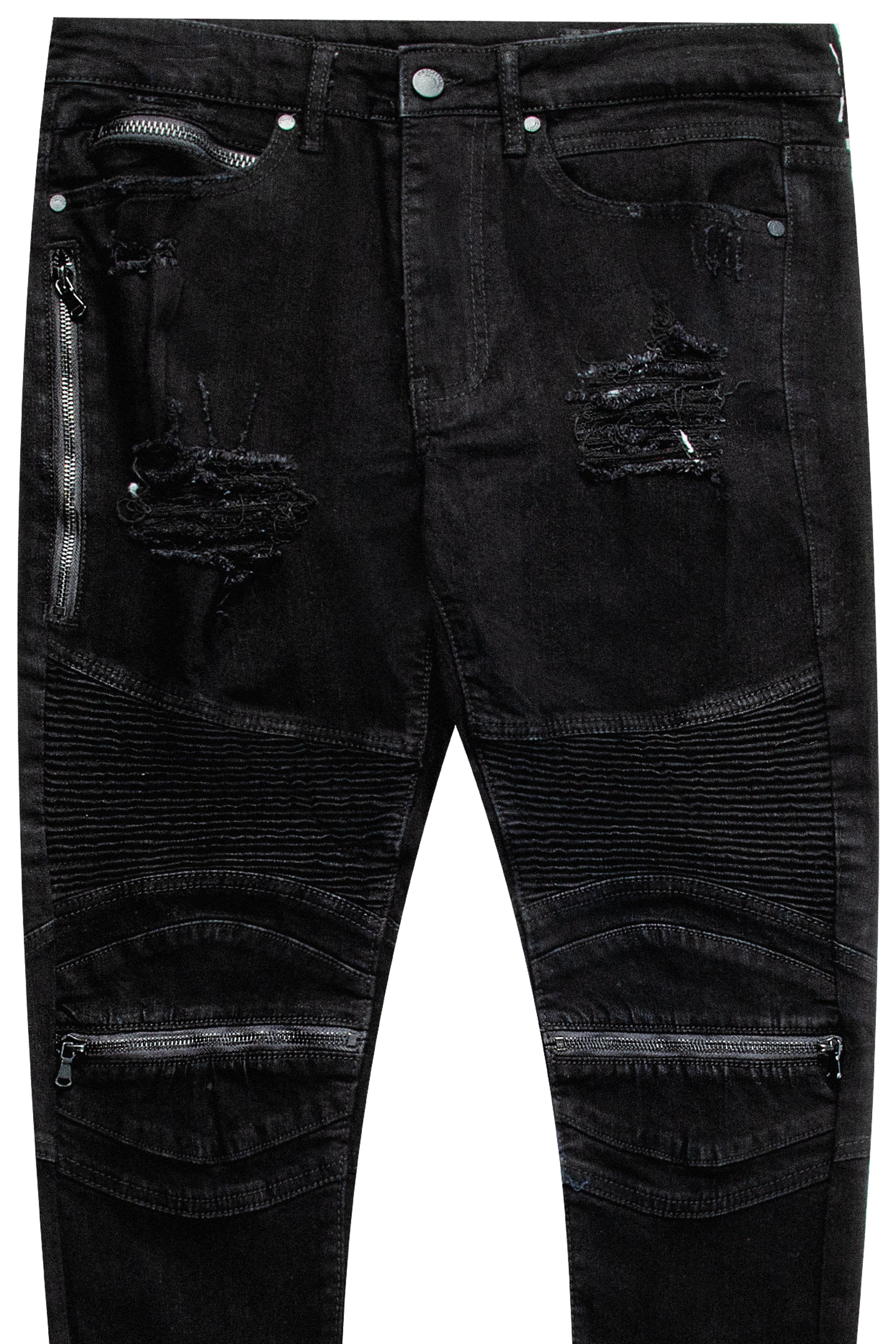 Bk Signature Biker / Zipper Knee Jean- Black– Rockstar Original